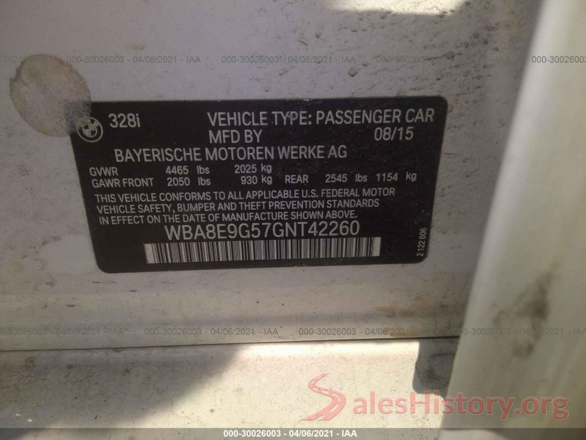 WBA8E9G57GNT42260 2016 BMW 3 SERIES