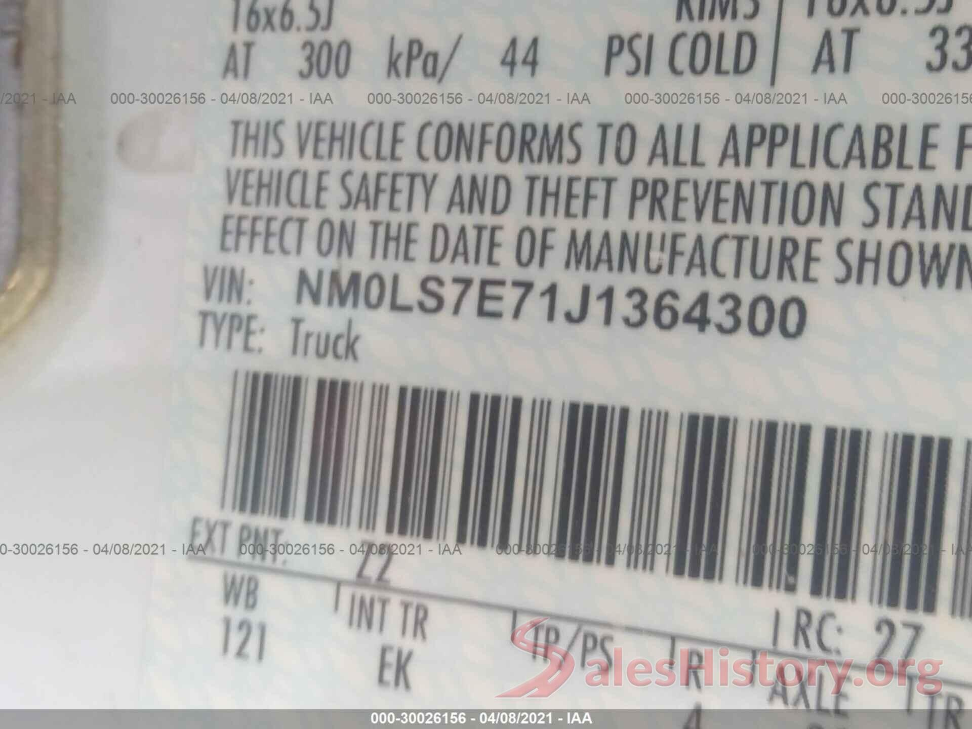 NM0LS7E71J1364300 2018 FORD TRANSIT CONNECT VAN