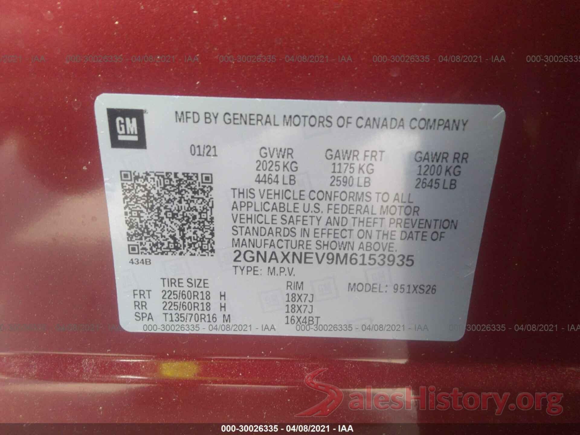 2GNAXNEV9M6153935 2021 CHEVROLET EQUINOX