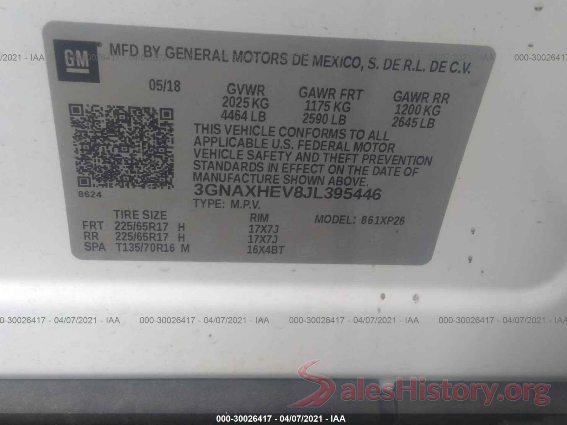 3GNAXHEV8JL395446 2018 CHEVROLET EQUINOX