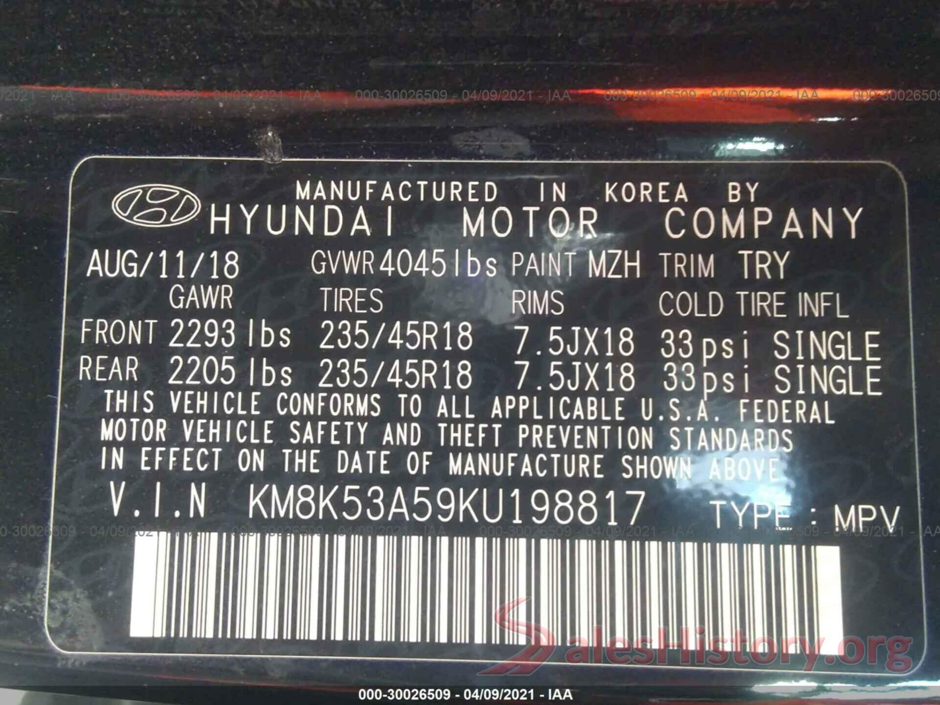 KM8K53A59KU198817 2019 HYUNDAI KONA