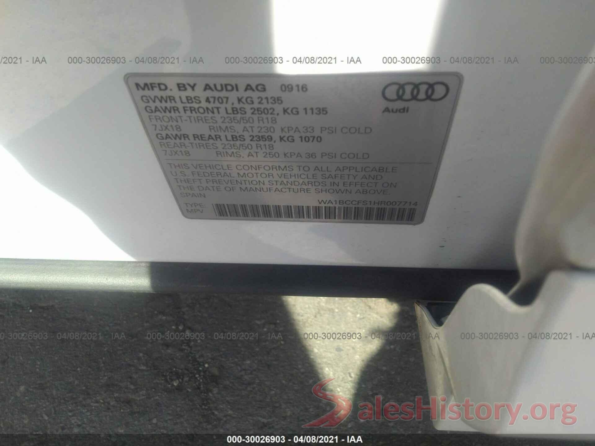 WA1BCCFS1HR007714 2017 AUDI Q3