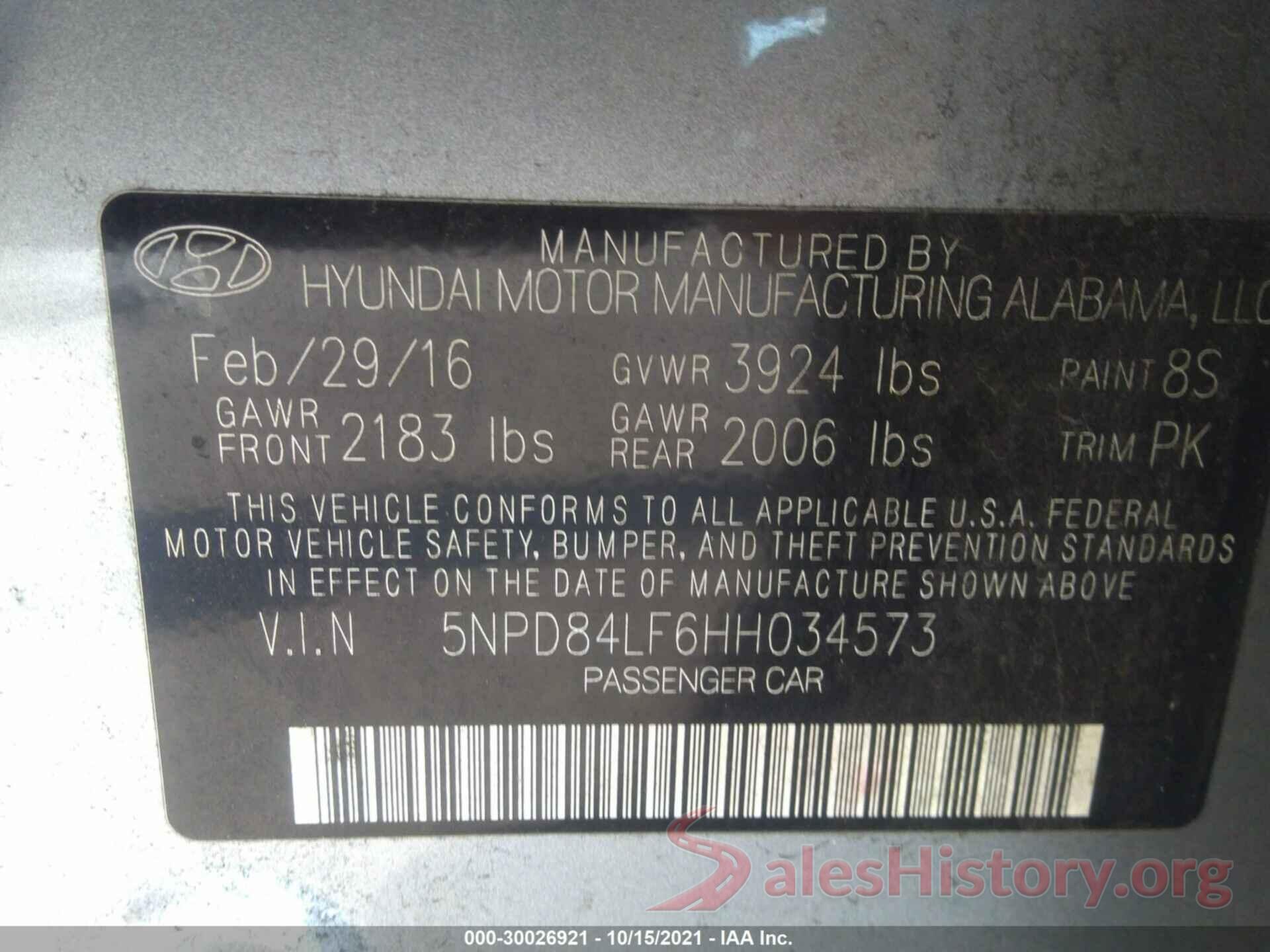 5NPD84LF6HH034573 2017 HYUNDAI ELANTRA