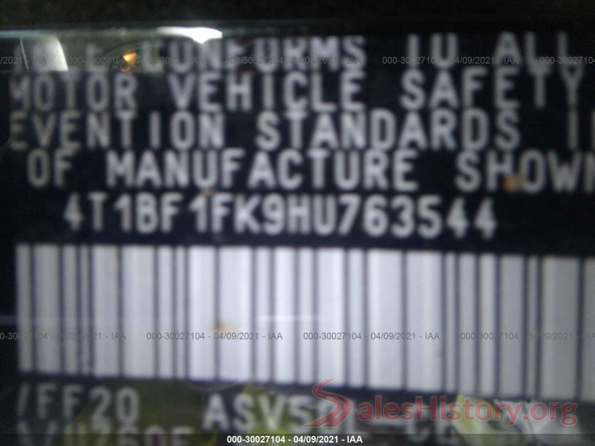 4T1BF1FK9HU763544 2017 TOYOTA CAMRY