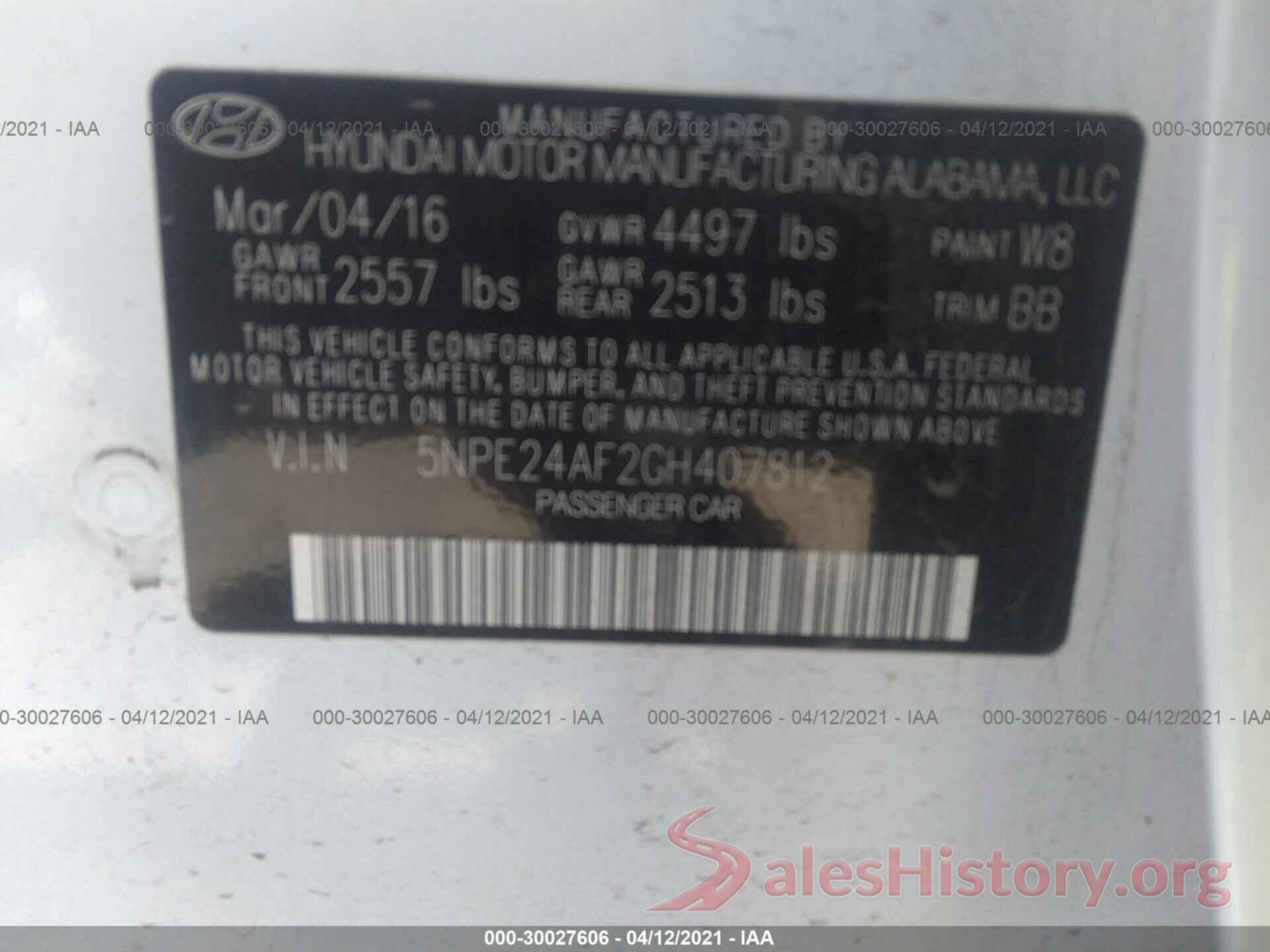 5NPE24AF2GH407812 2016 HYUNDAI SONATA