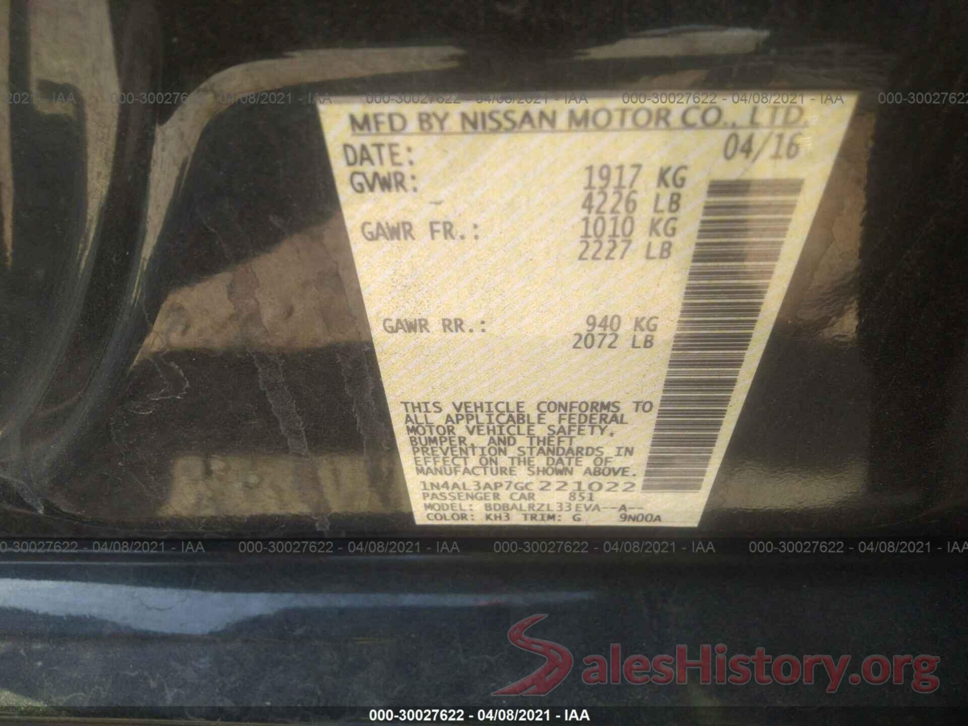 1N4AL3AP7GC221022 2016 NISSAN ALTIMA