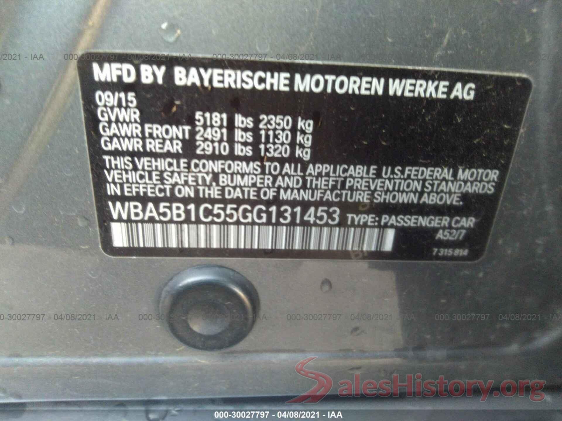 WBA5B1C55GG131453 2016 BMW 5 SERIES