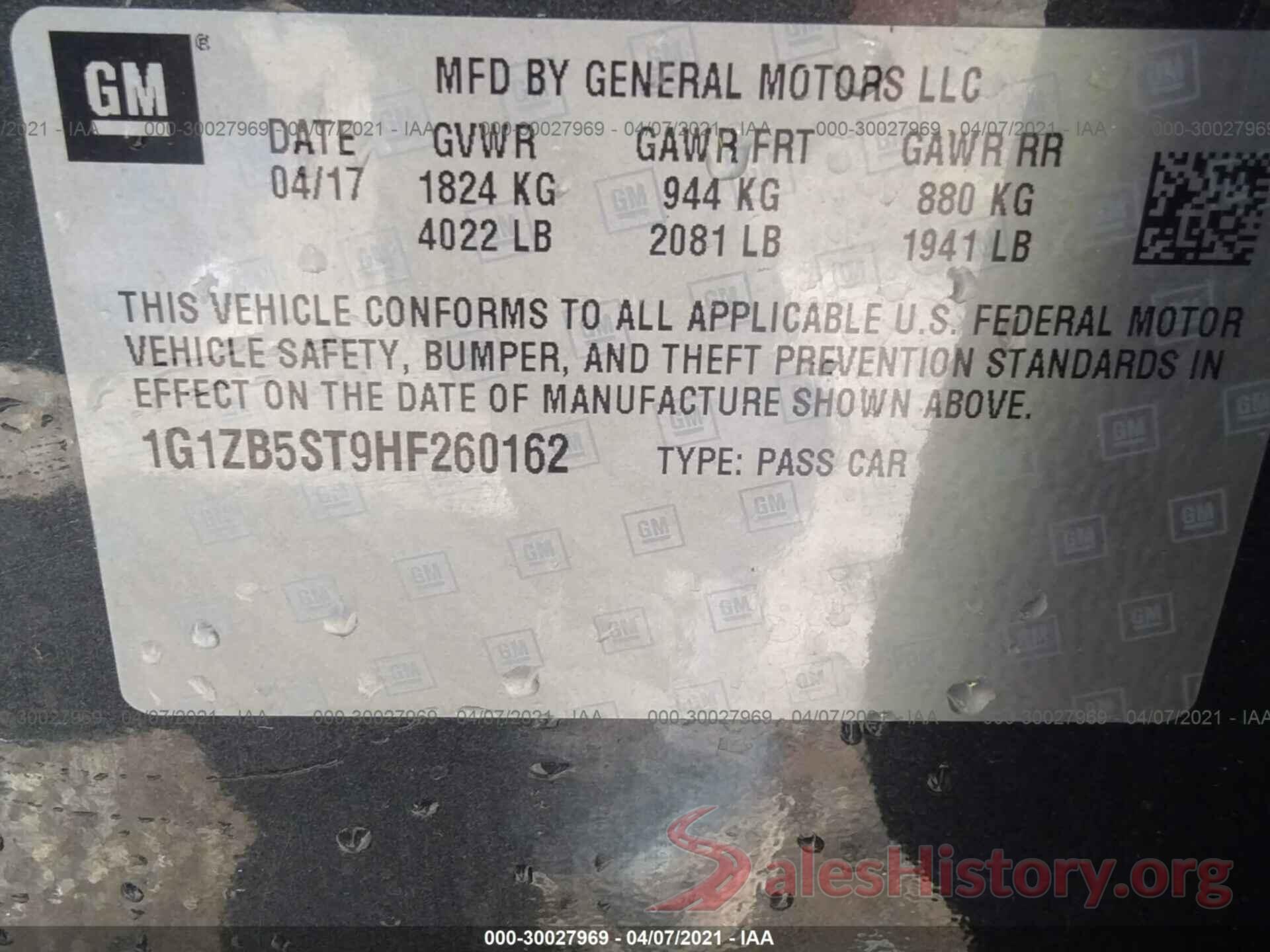 1G1ZB5ST9HF260162 2017 CHEVROLET MALIBU