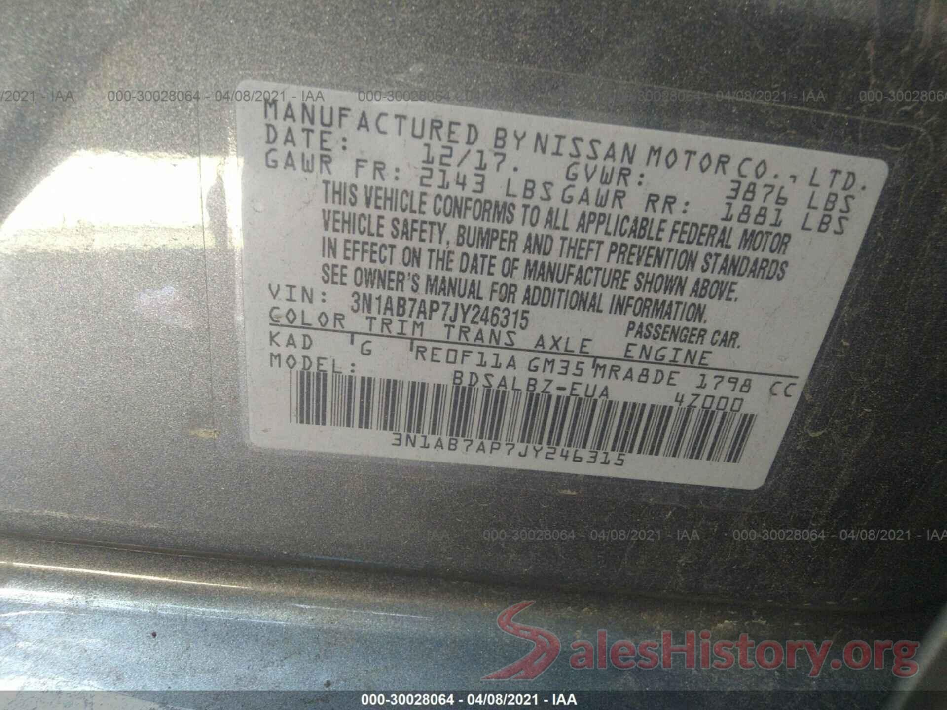 3N1AB7AP7JY246315 2018 NISSAN SENTRA