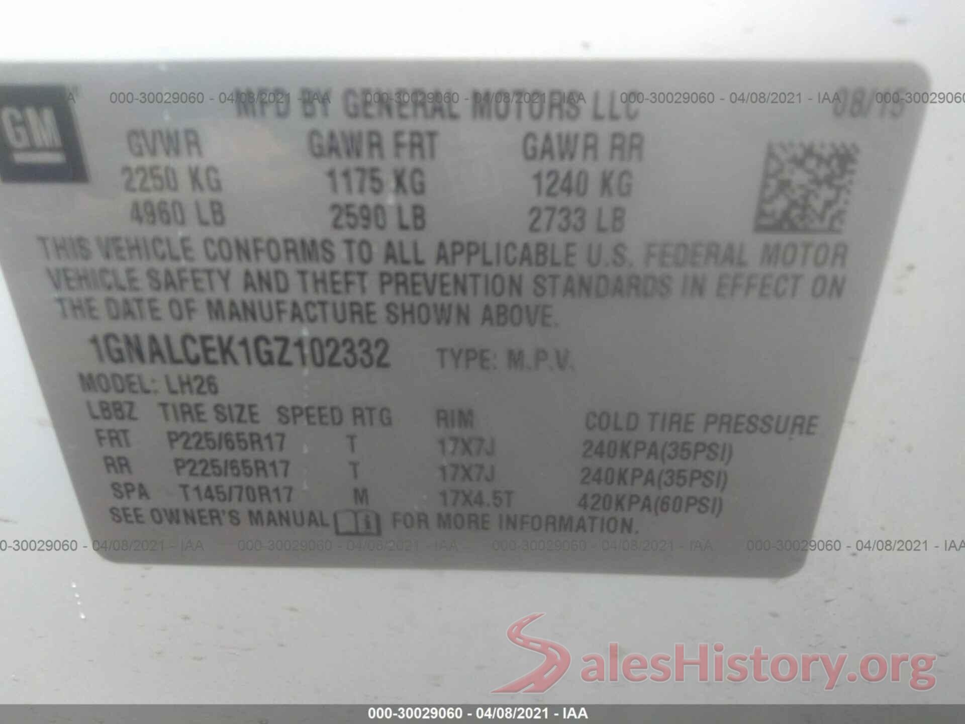 1GNALCEK1GZ102332 2016 CHEVROLET EQUINOX