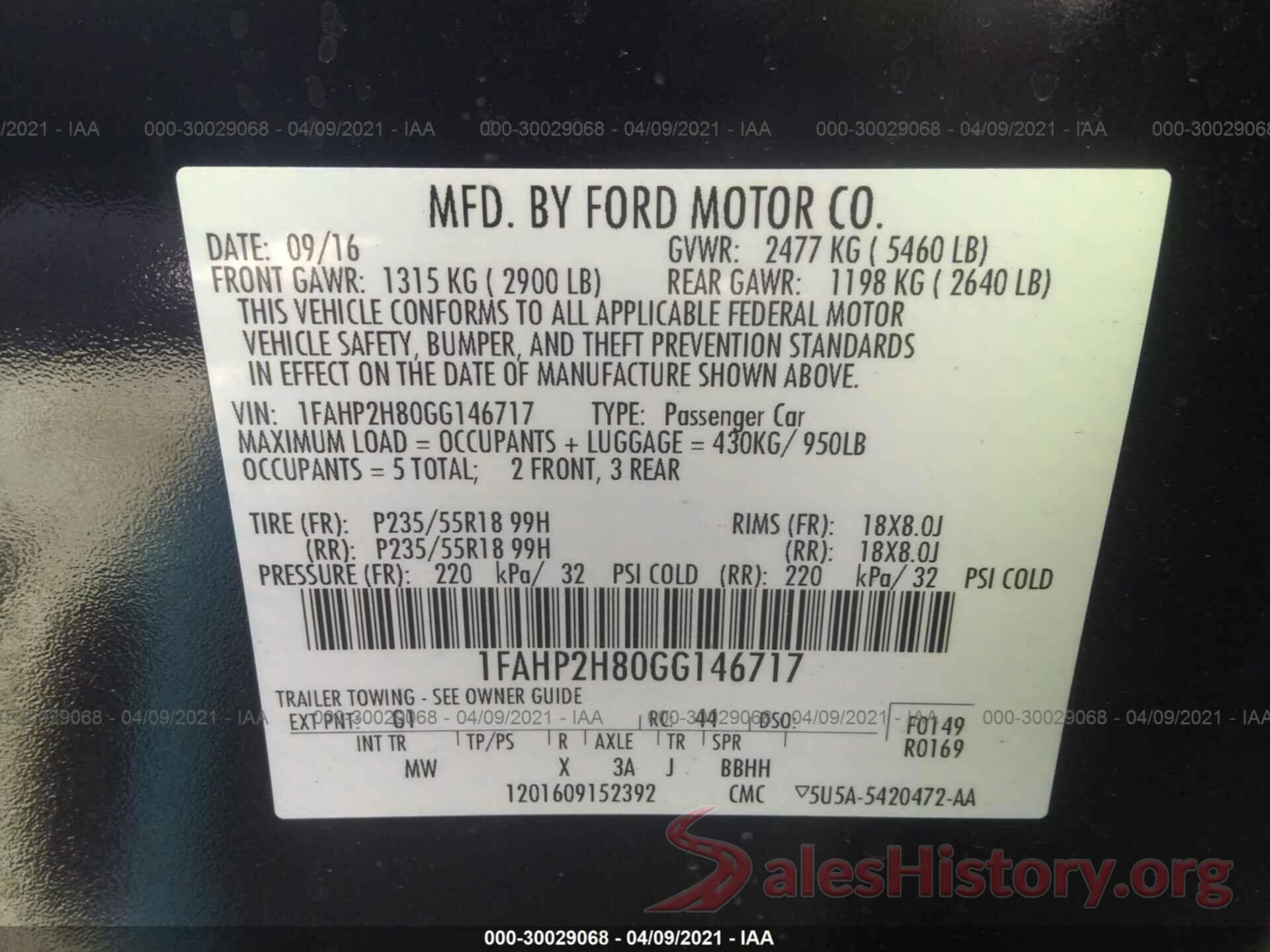 1FAHP2H80GG146717 2016 FORD TAURUS