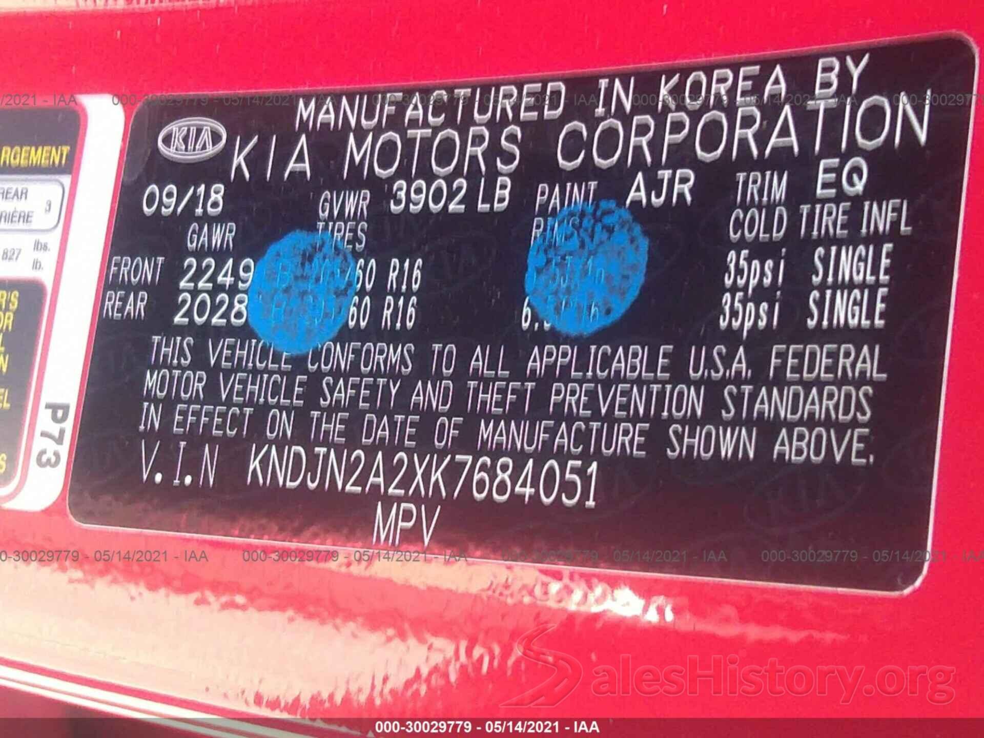 KNDJN2A2XK7684051 2019 KIA SOUL