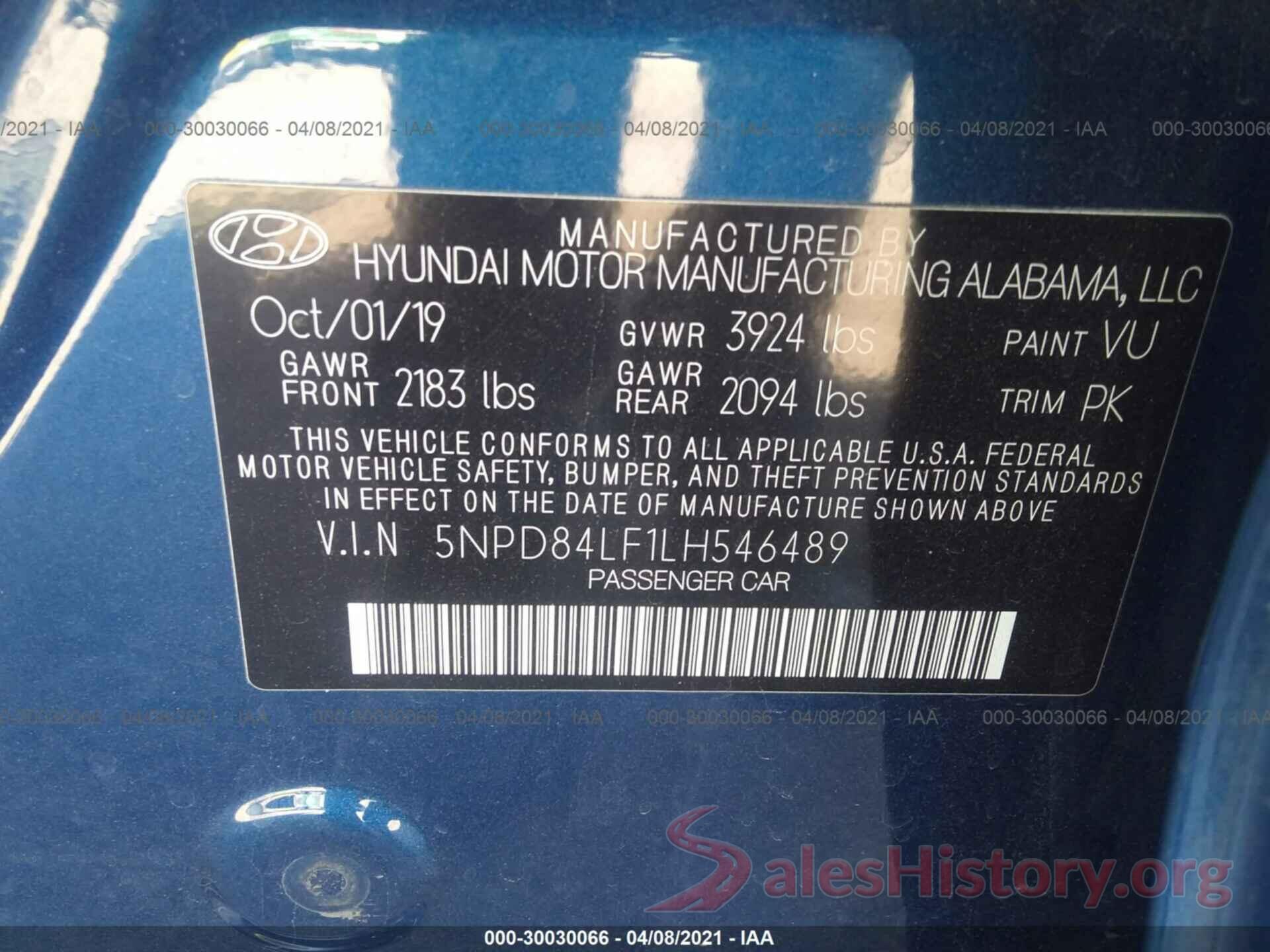 5NPD84LF1LH546489 2020 HYUNDAI ELANTRA