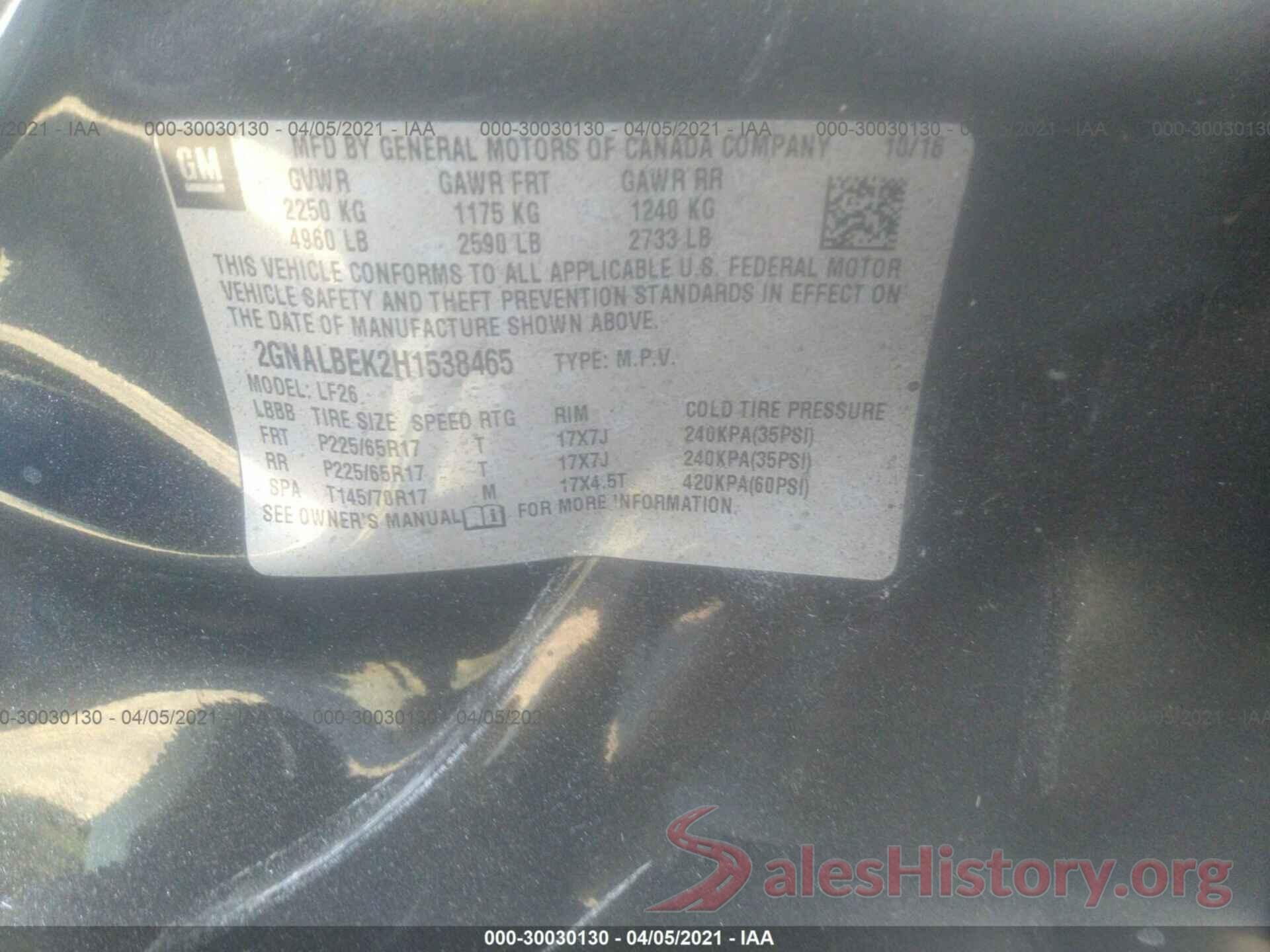 2GNALBEK2H1538465 2017 CHEVROLET EQUINOX