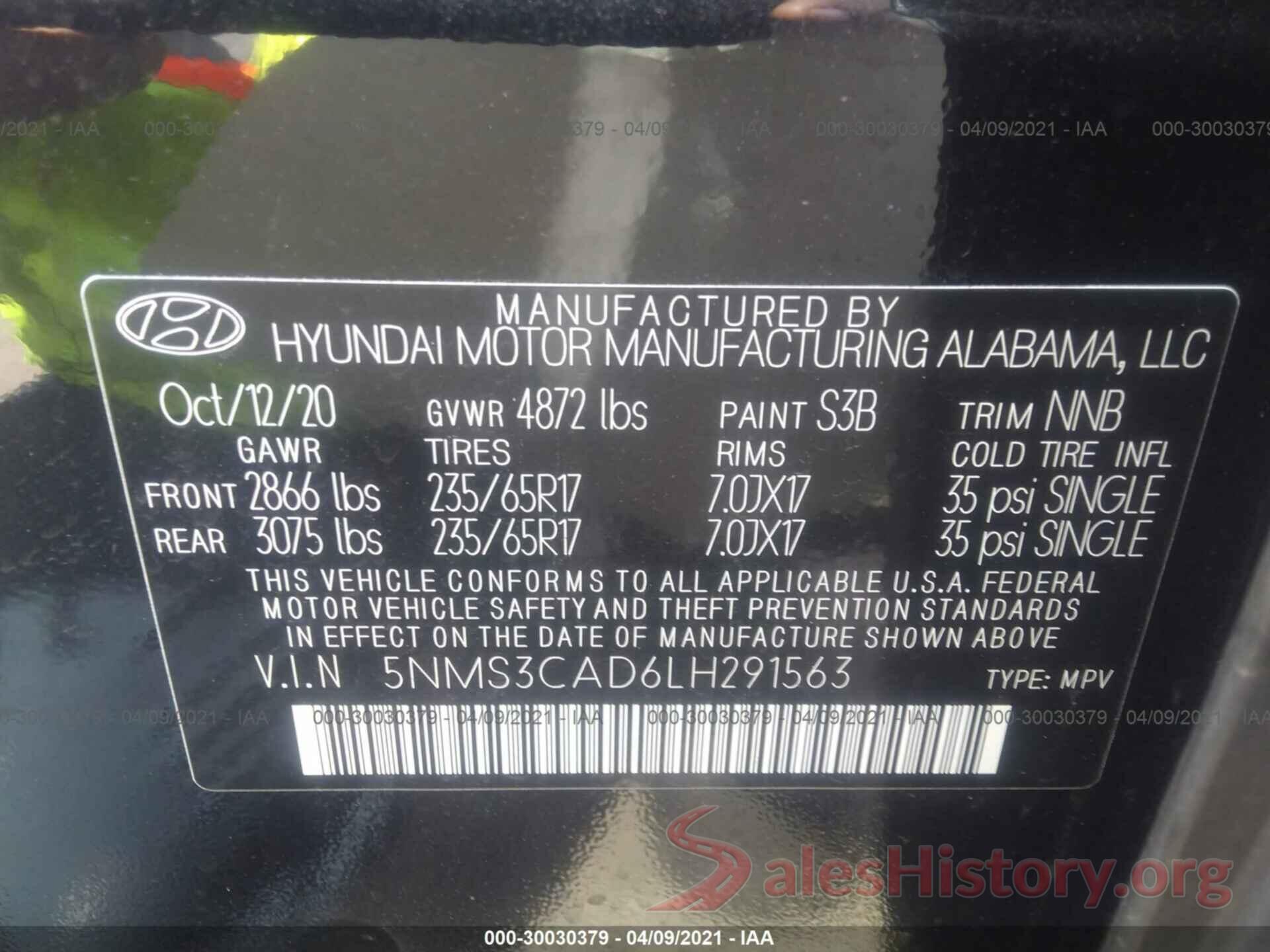 5NMS3CAD6LH291563 2020 HYUNDAI SANTA FE