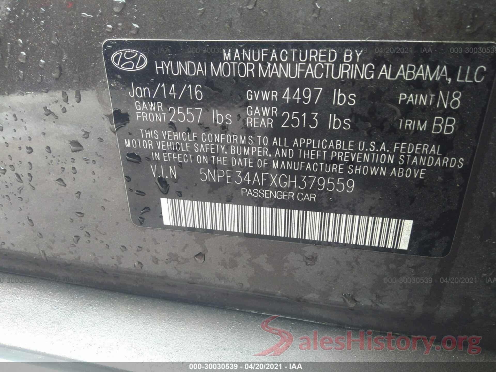 5NPE34AFXGH379559 2016 HYUNDAI SONATA