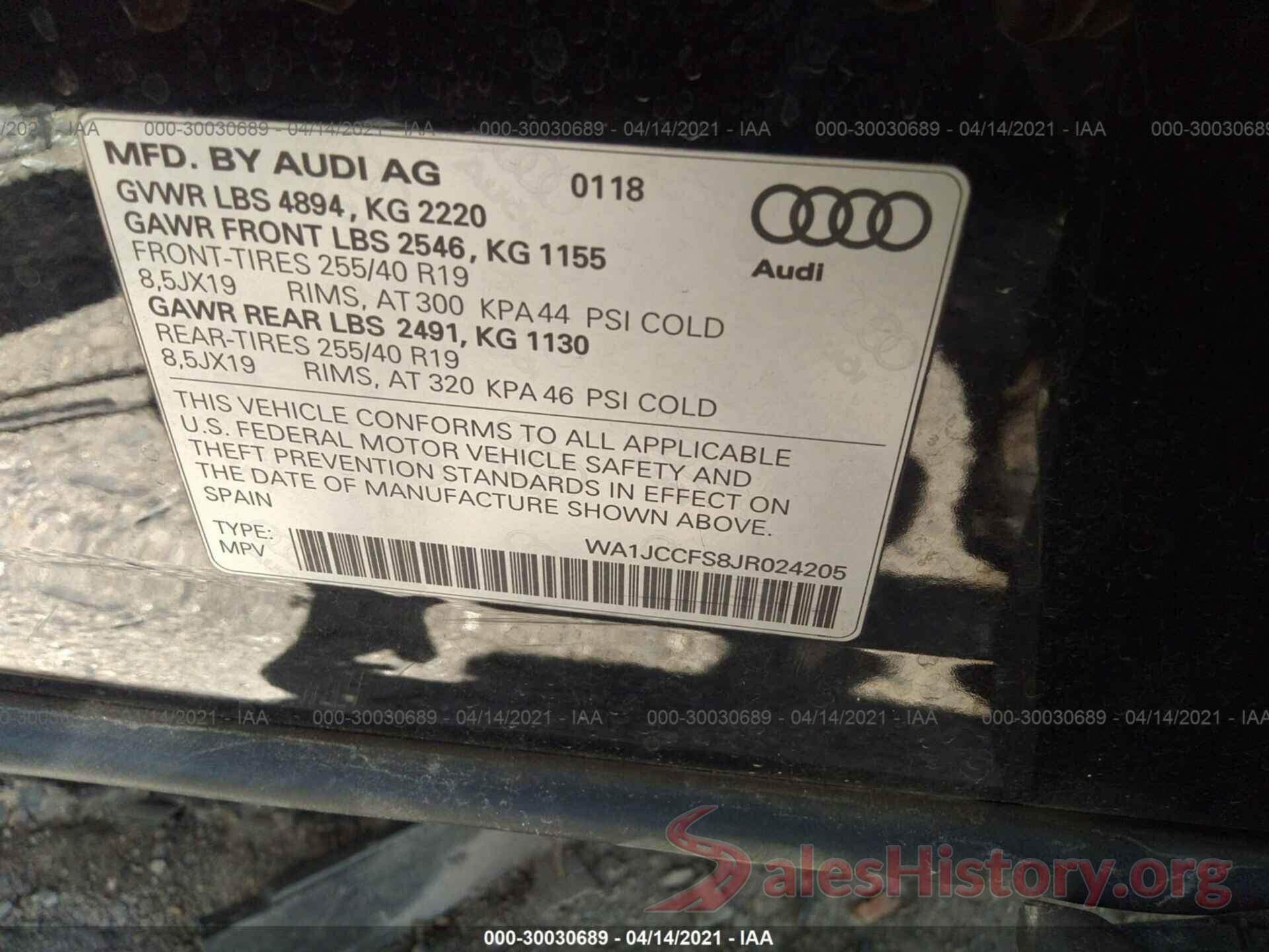 WA1JCCFS8JR024205 2018 AUDI Q3