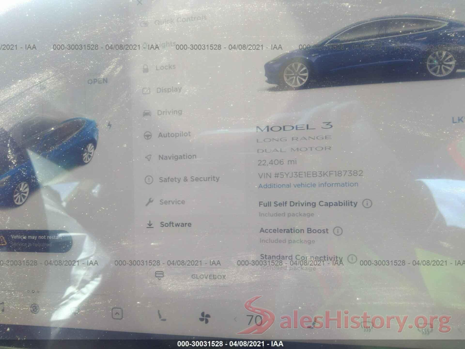 5YJ3E1EB3KF187382 2019 TESLA MODEL 3