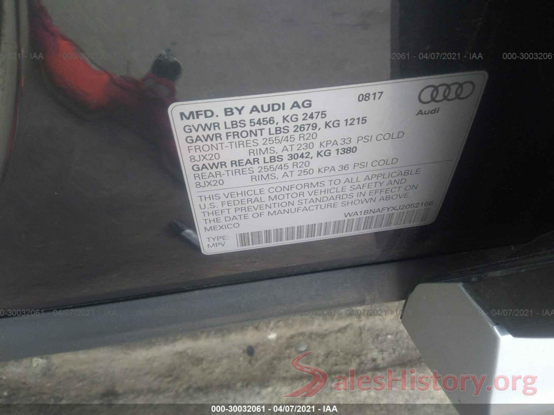 WA1BNAFYXJ2052166 2018 AUDI Q5