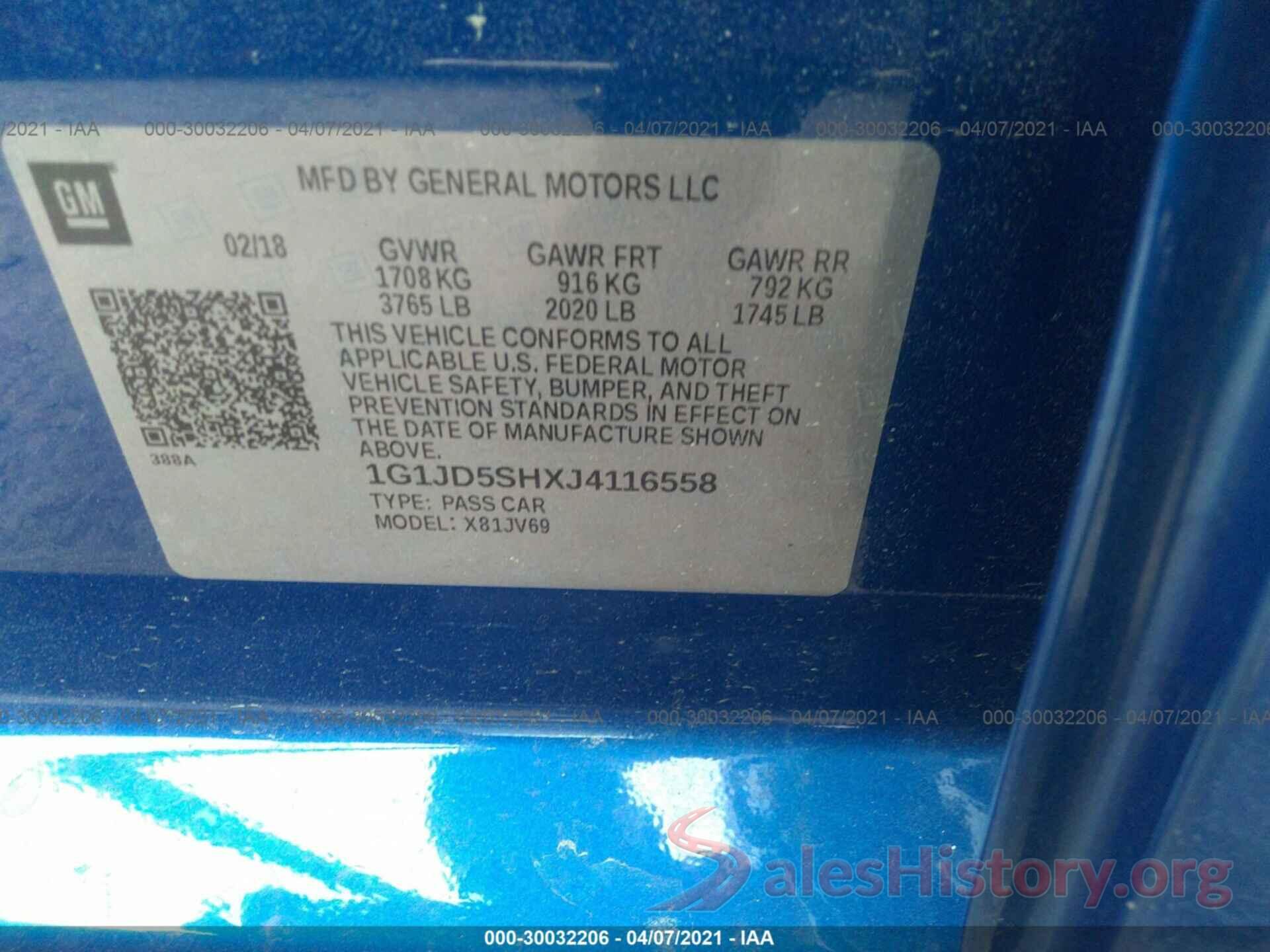 1G1JD5SHXJ4116558 2018 CHEVROLET SONIC