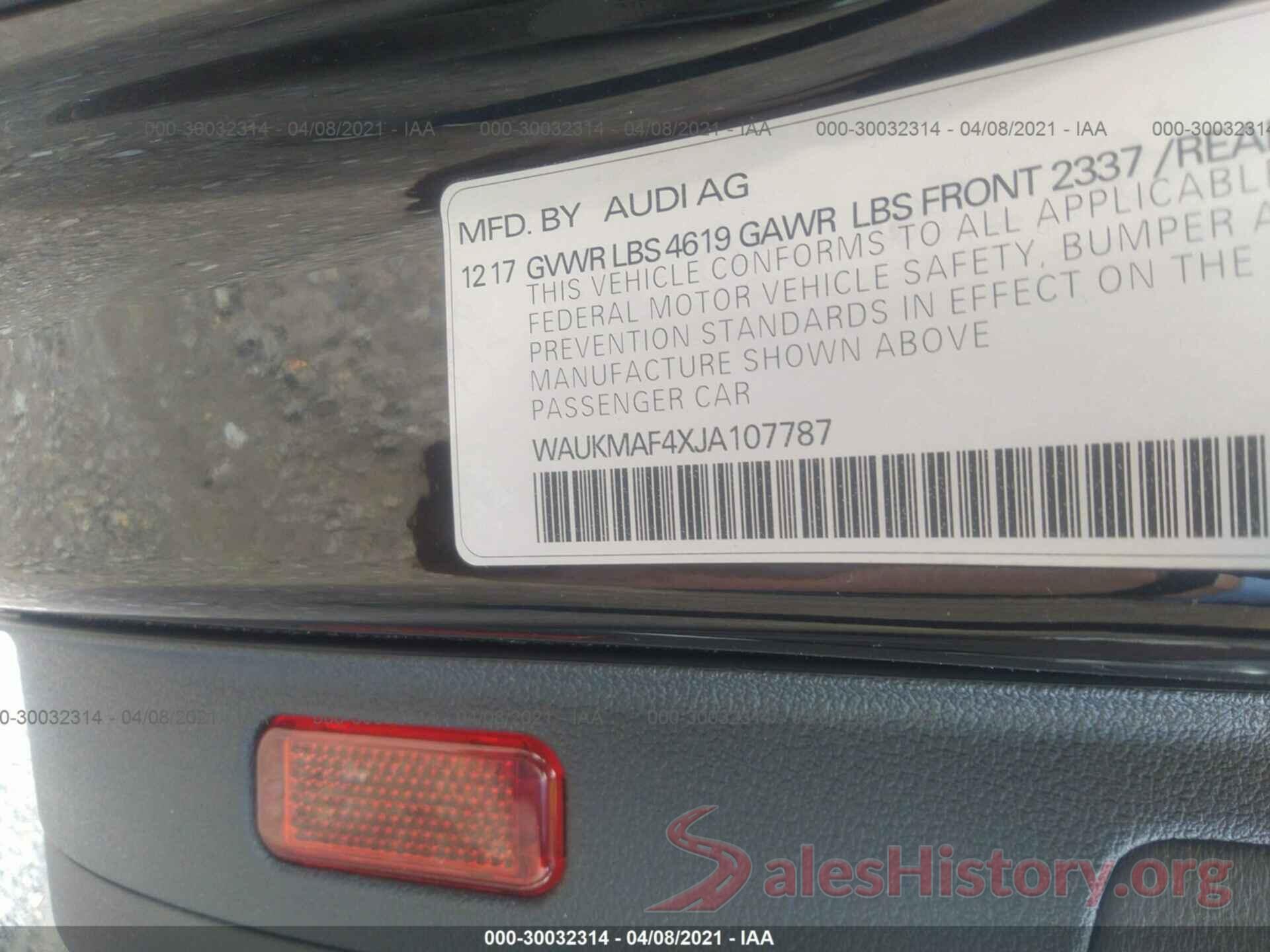 WAUKMAF4XJA107787 2018 AUDI A4