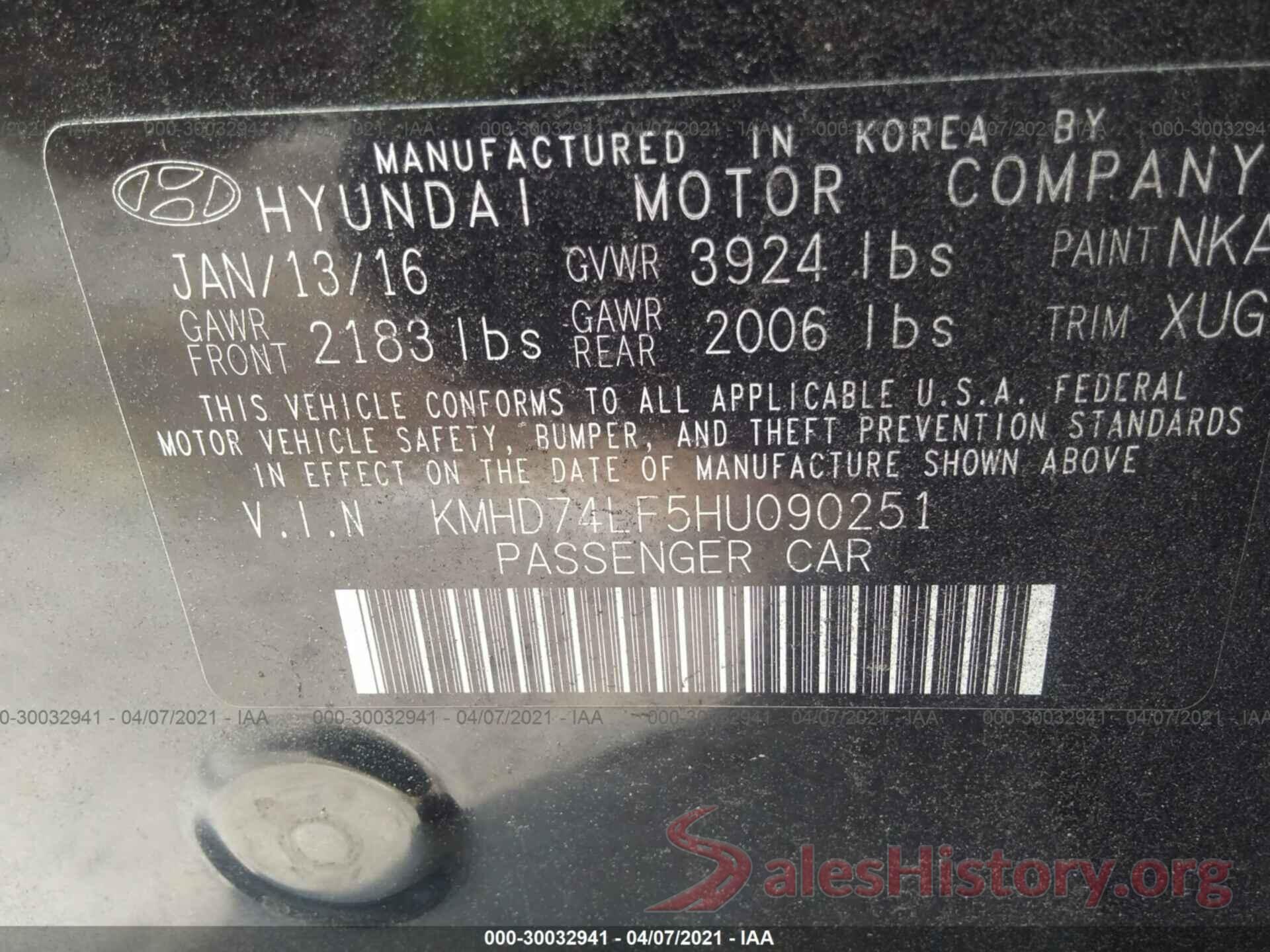 KMHD74LF5HU090251 2017 HYUNDAI ELANTRA