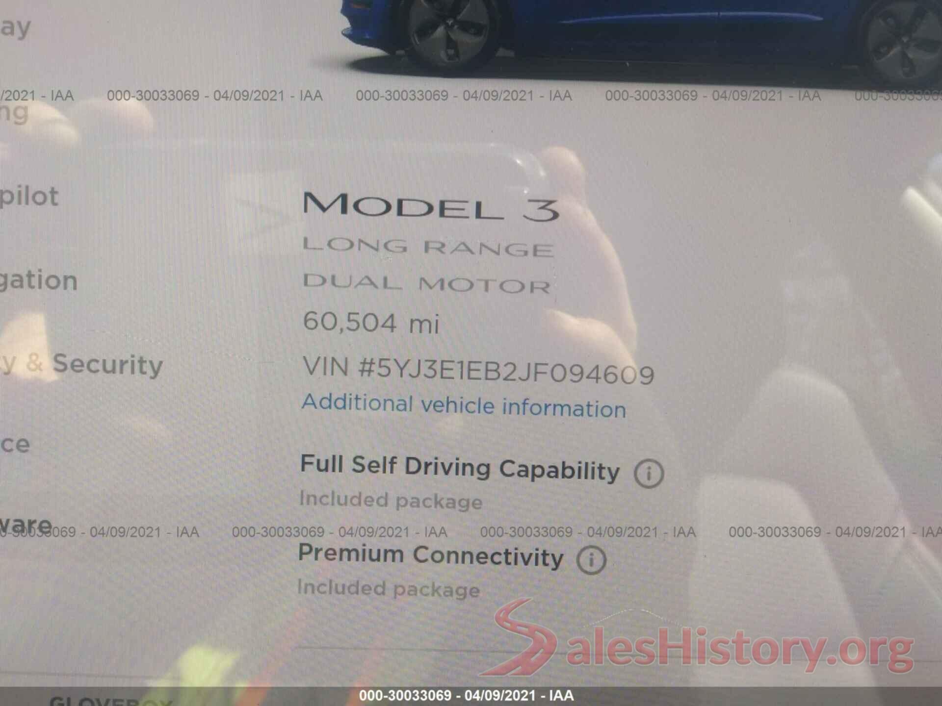 5YJ3E1EB2JF094609 2018 TESLA MODEL 3