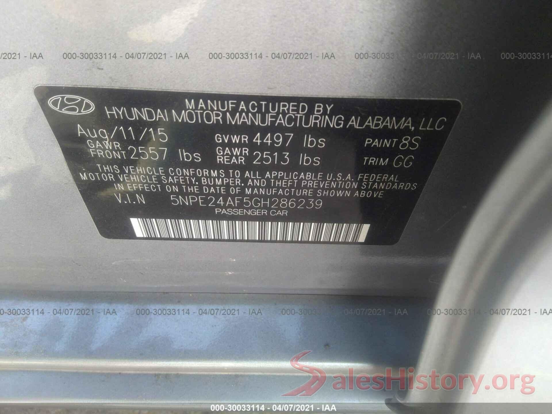 5NPE24AF5GH286239 2016 HYUNDAI SONATA