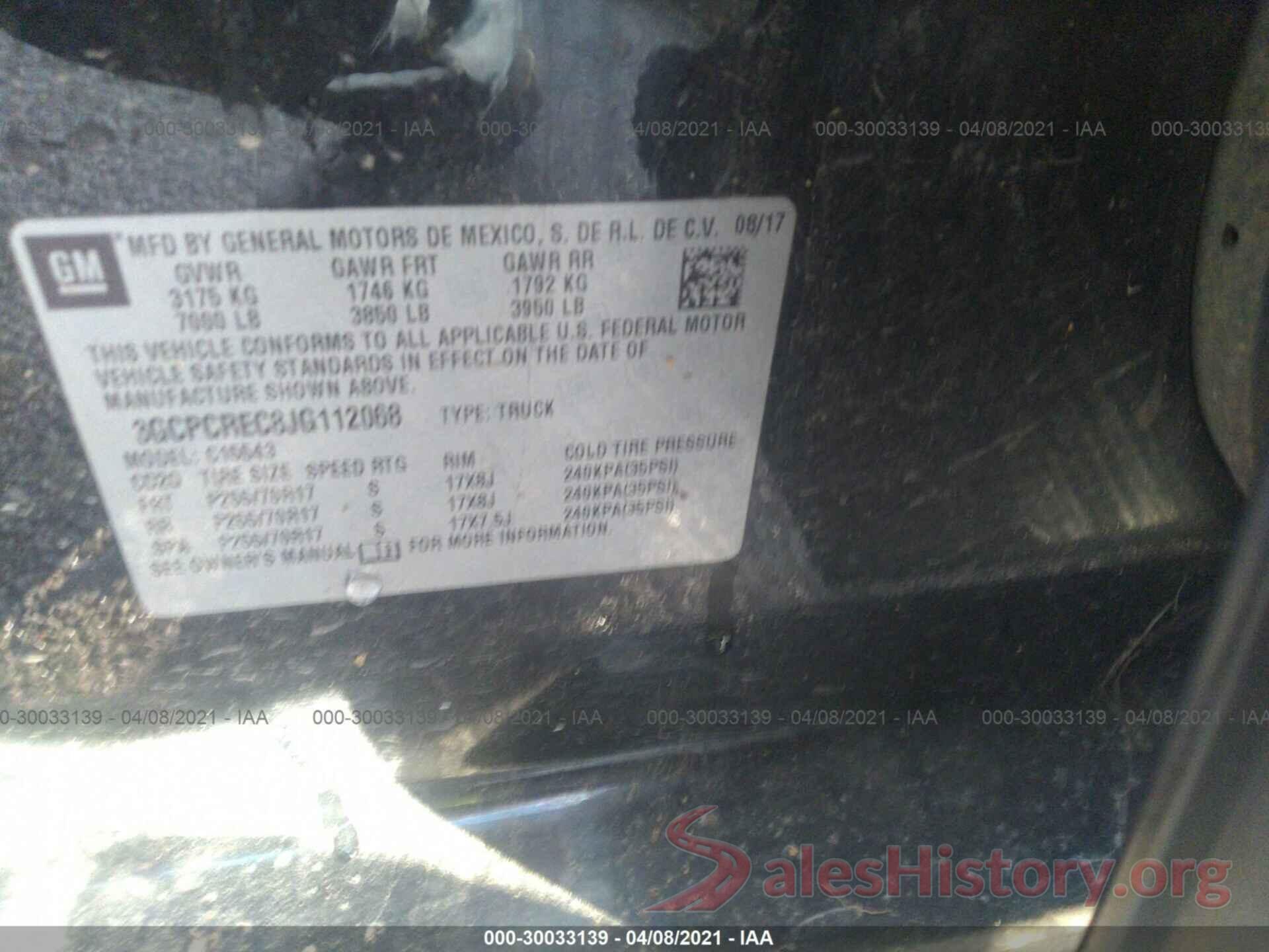 3GCPCREC8JG112068 2018 CHEVROLET SILVERADO 1500