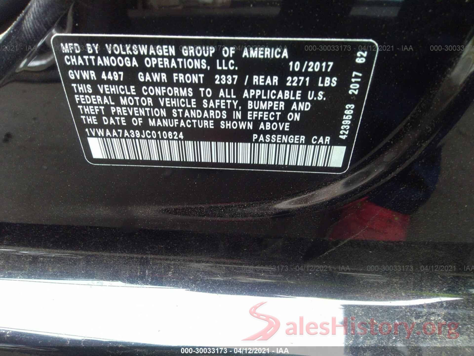 1VWAA7A39JC010624 2018 VOLKSWAGEN PASSAT