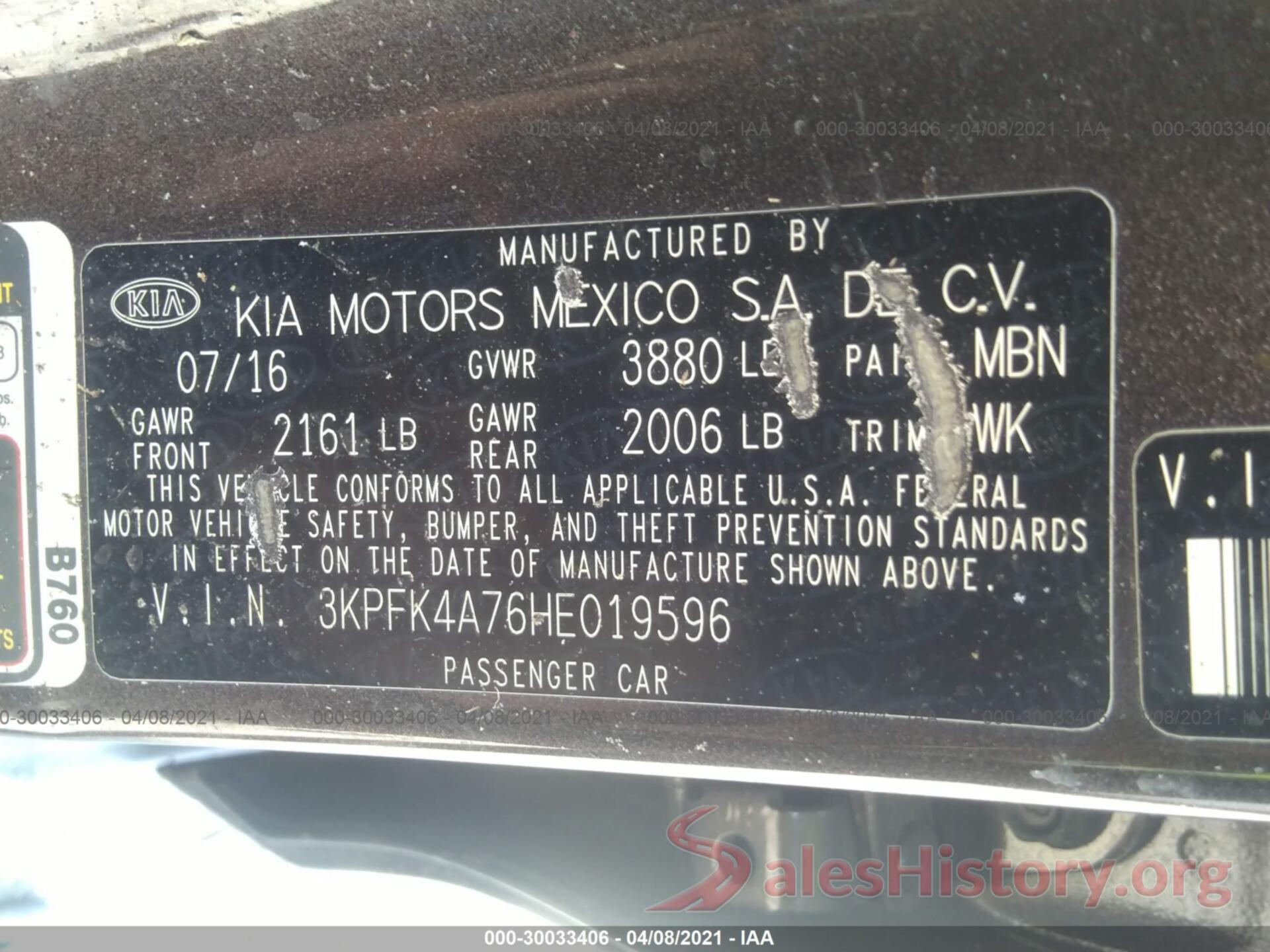 3KPFK4A76HE019596 2017 KIA FORTE