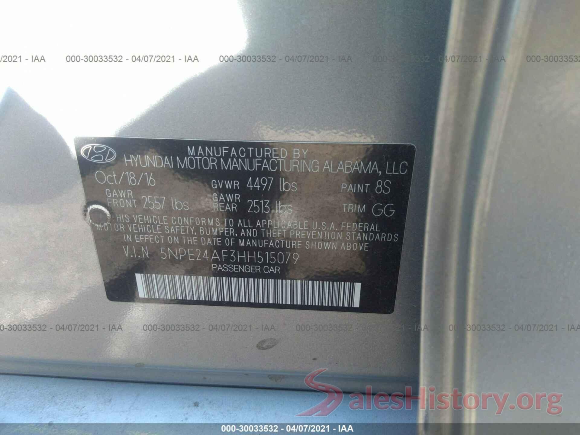 5NPE24AF3HH515079 2017 HYUNDAI SONATA