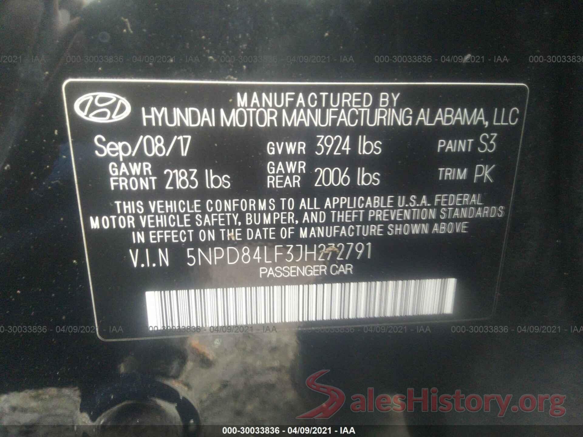 5NPD84LF3JH272791 2018 HYUNDAI ELANTRA