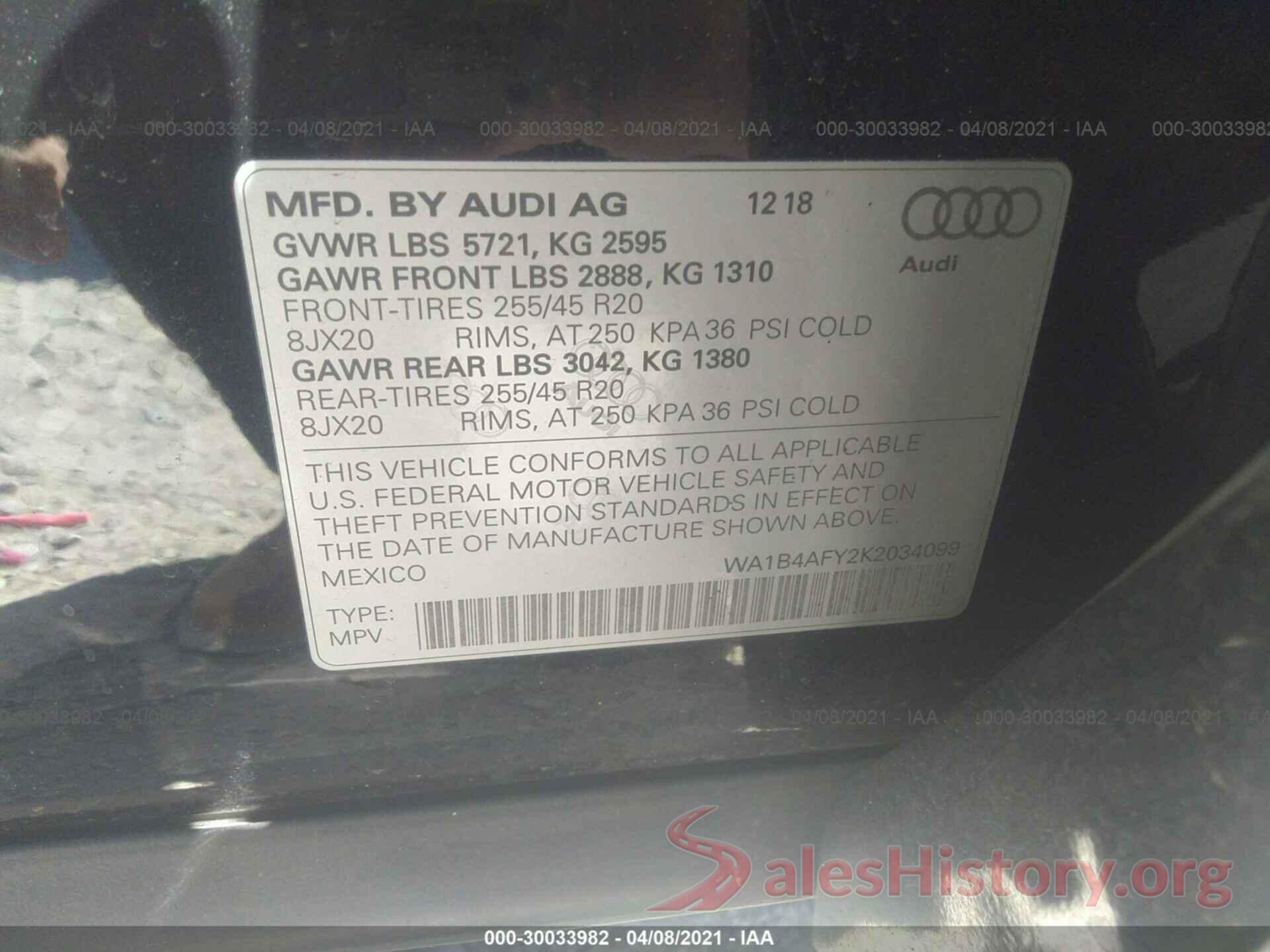 WA1B4AFY2K2034099 2019 AUDI SQ5