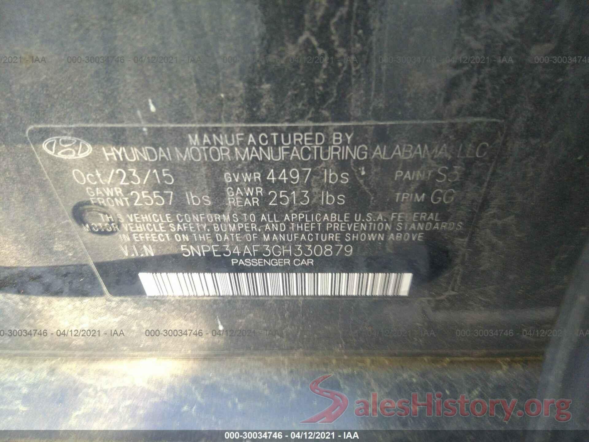 5NPE34AF3GH330879 2016 HYUNDAI SONATA