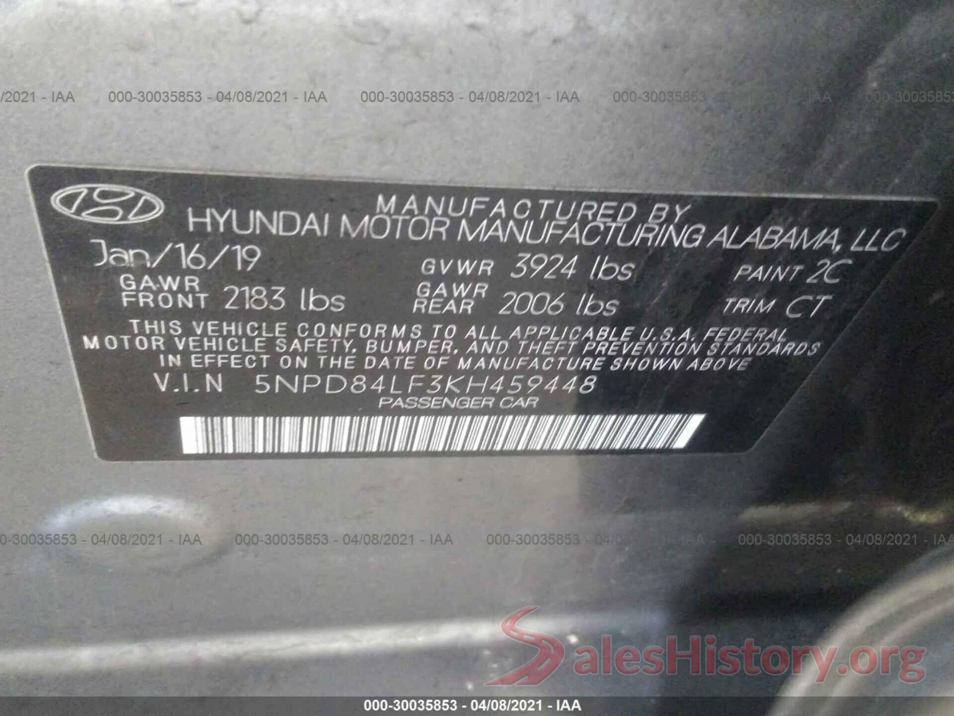 5NPD84LF3KH459448 2019 HYUNDAI ELANTRA