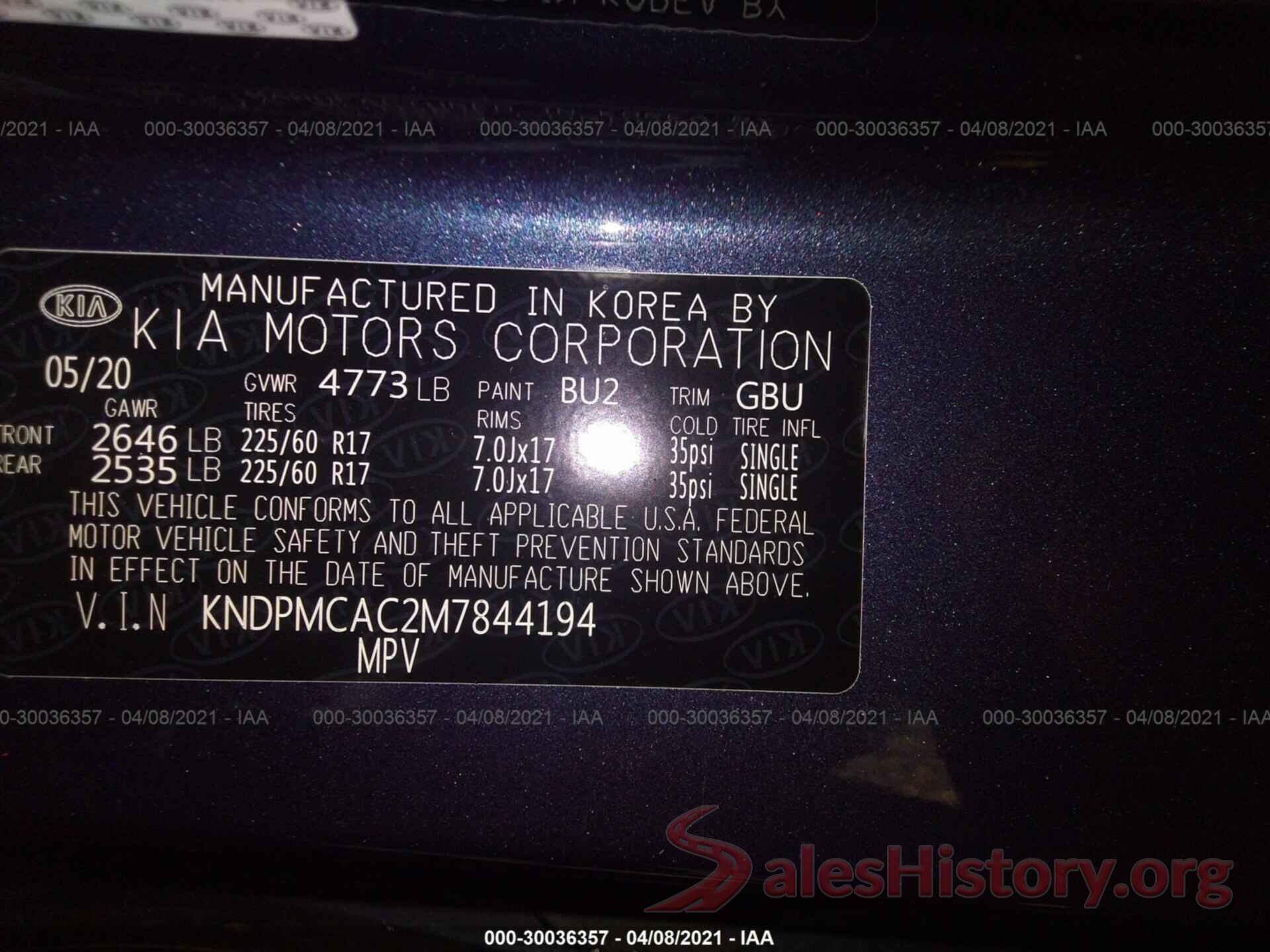 KNDPMCAC2M7844194 2021 KIA SPORTAGE