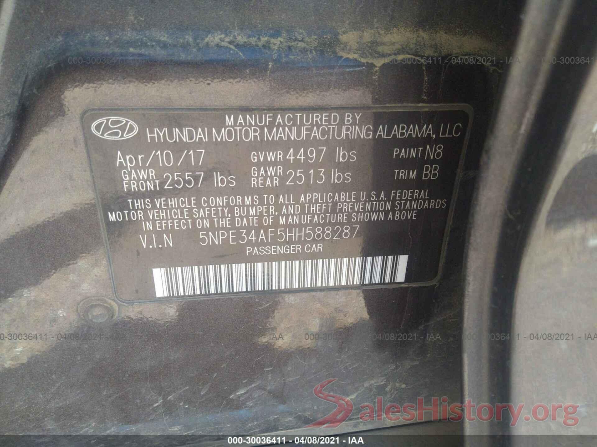 5NPE34AF5HH588287 2017 HYUNDAI SONATA