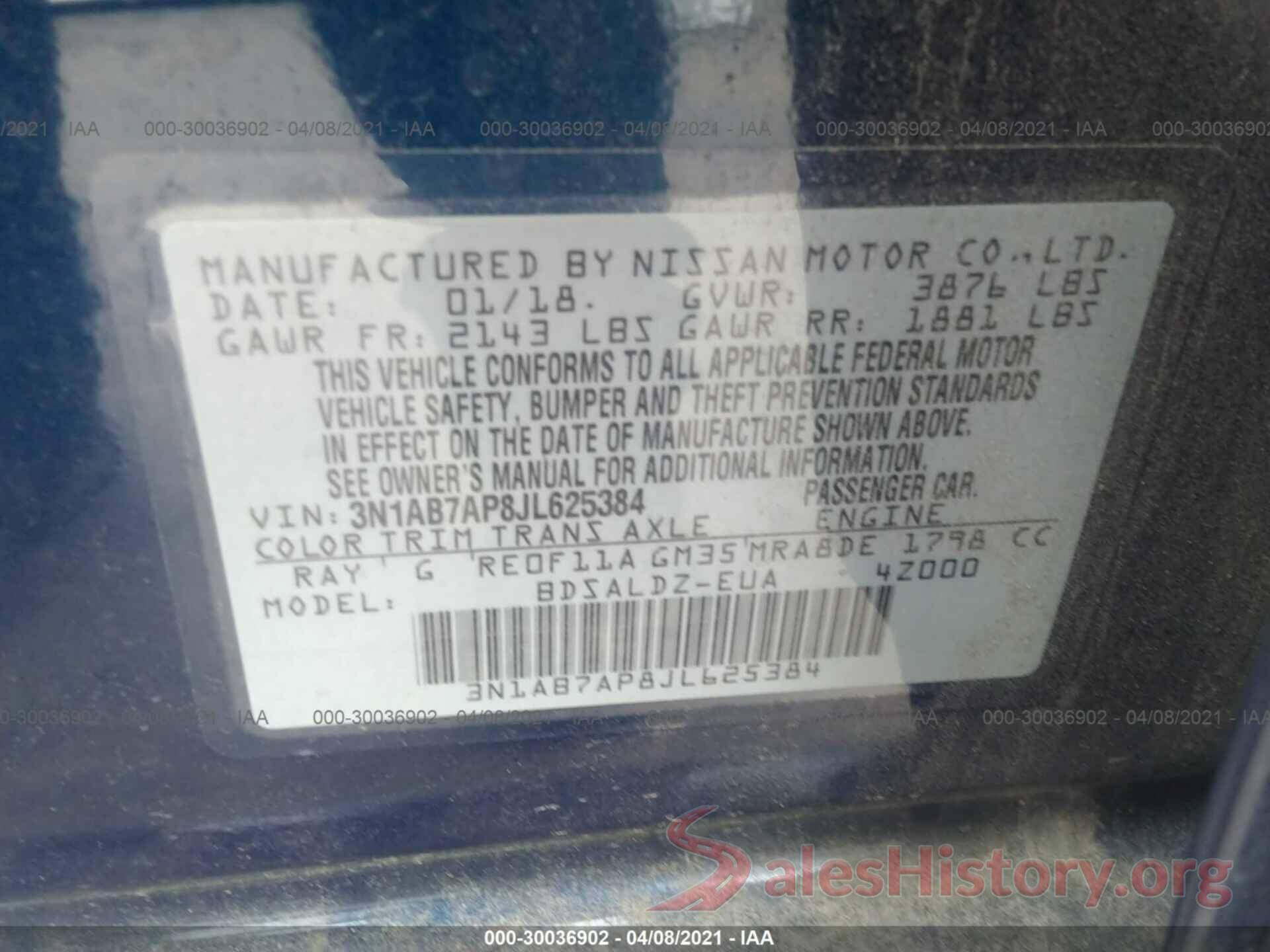 3N1AB7AP8JL625384 2018 NISSAN SENTRA