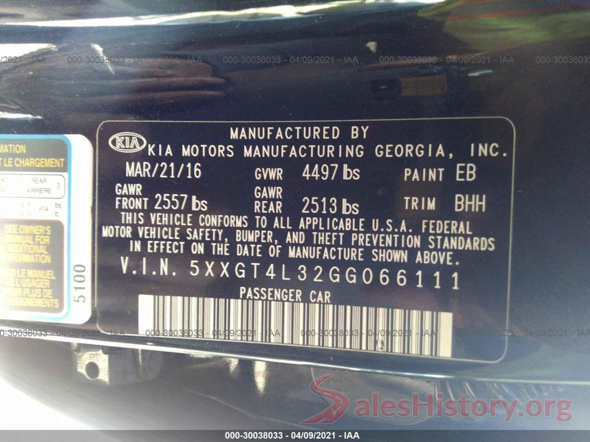 5XXGT4L32GG066111 2016 KIA OPTIMA