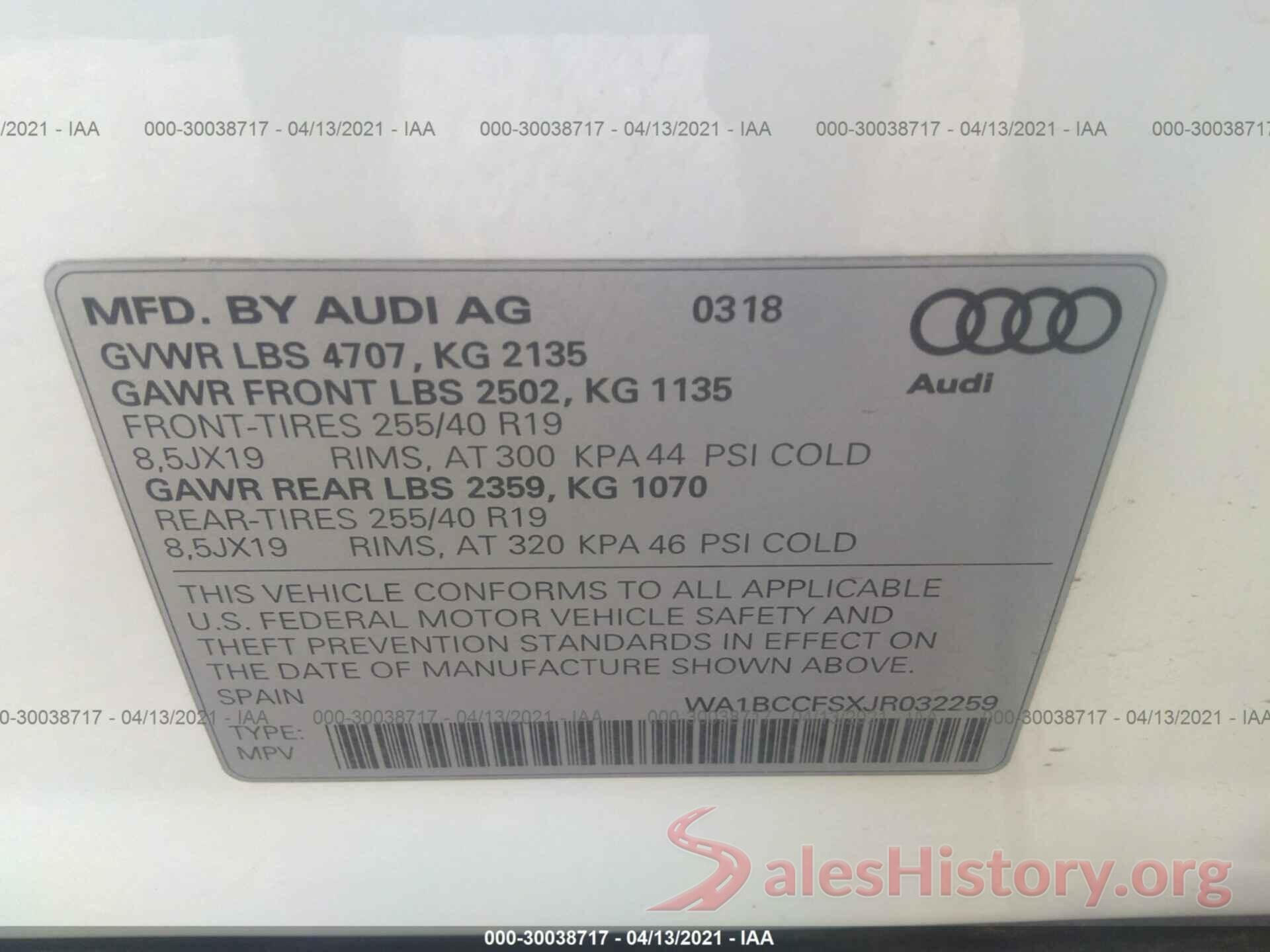 WA1BCCFSXJR032259 2018 AUDI Q3