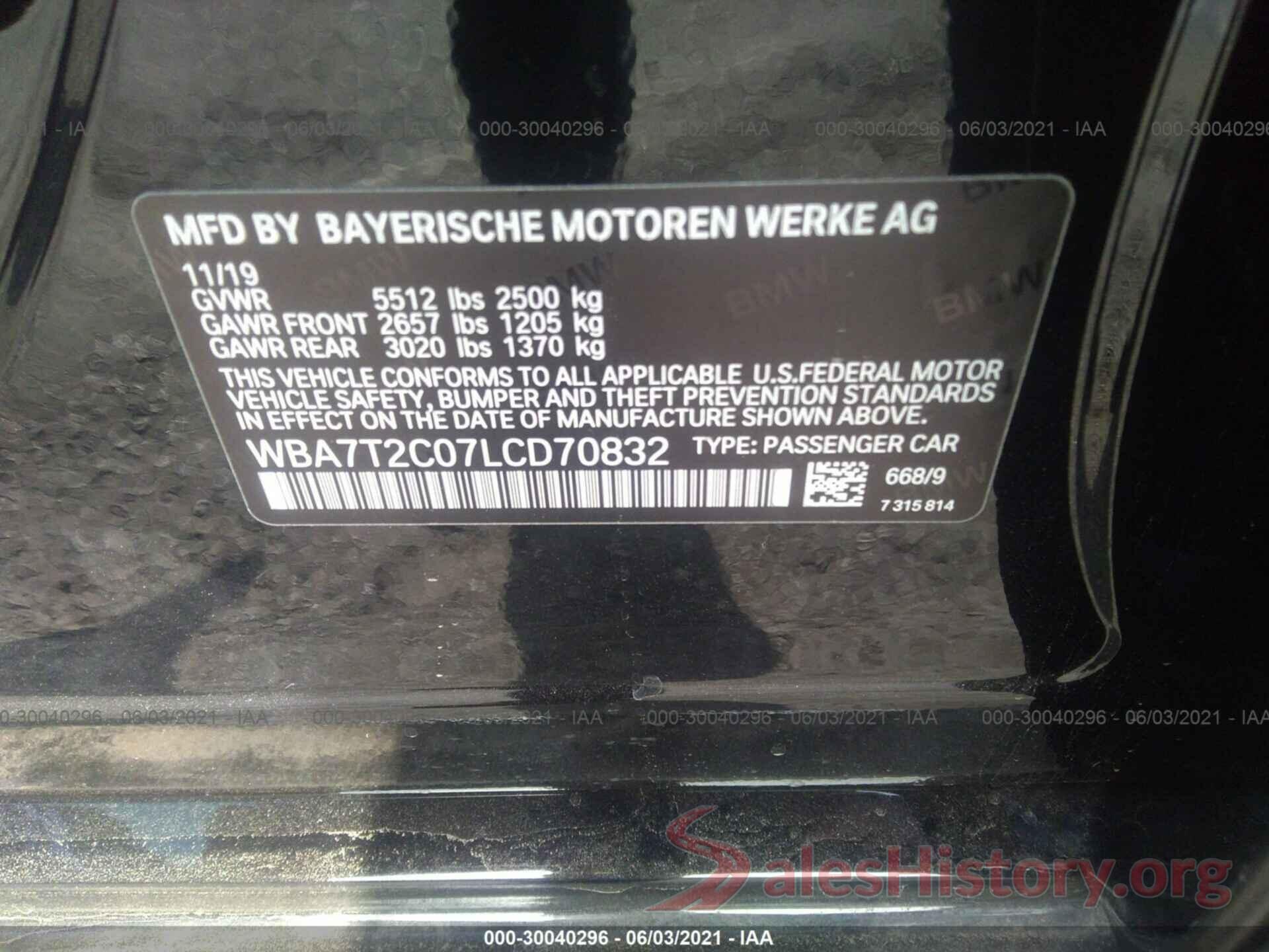 WBA7T2C07LCD70832 2020 BMW 7 SERIES