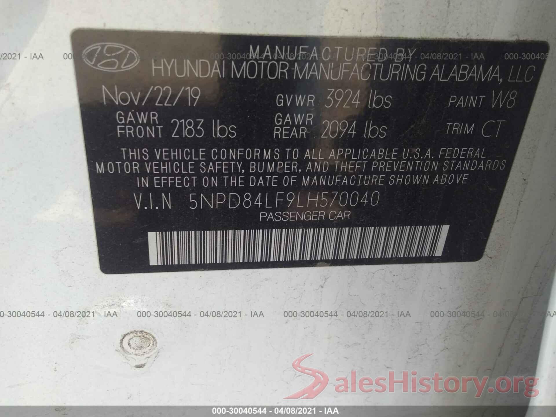 5NPD84LF9LH570040 2020 HYUNDAI ELANTRA