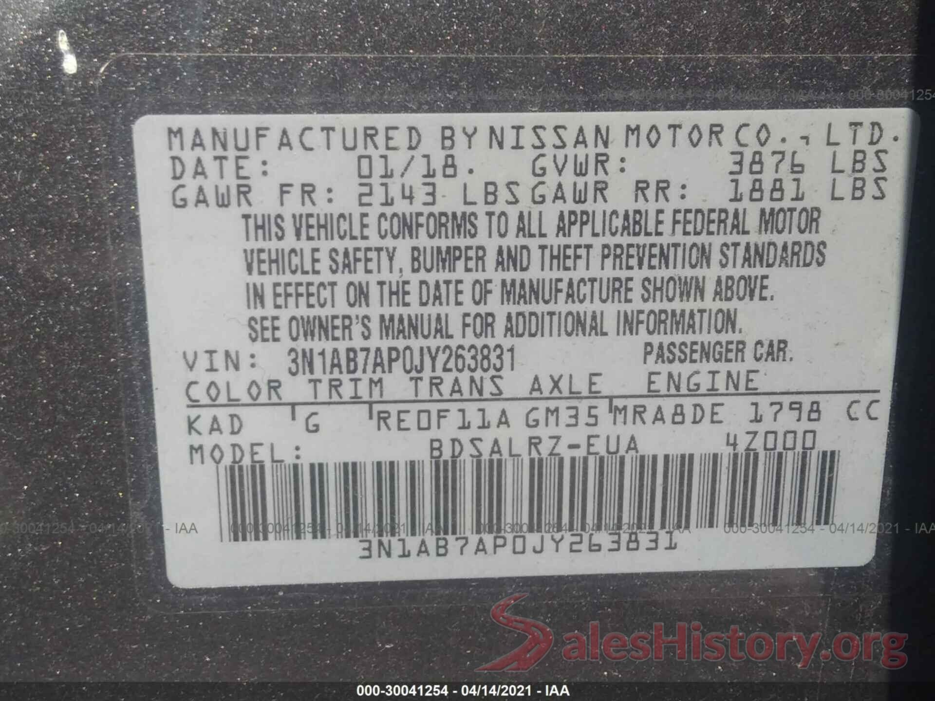 3N1AB7AP0JY263831 2018 NISSAN SENTRA