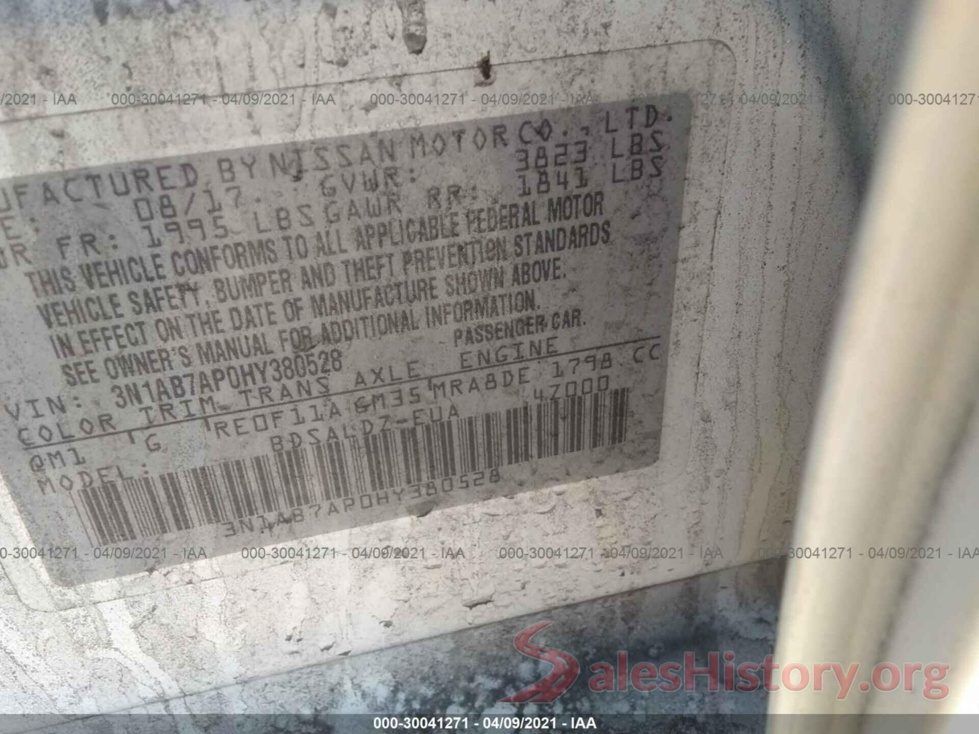 3N1AB7AP0HY380528 2017 NISSAN SENTRA