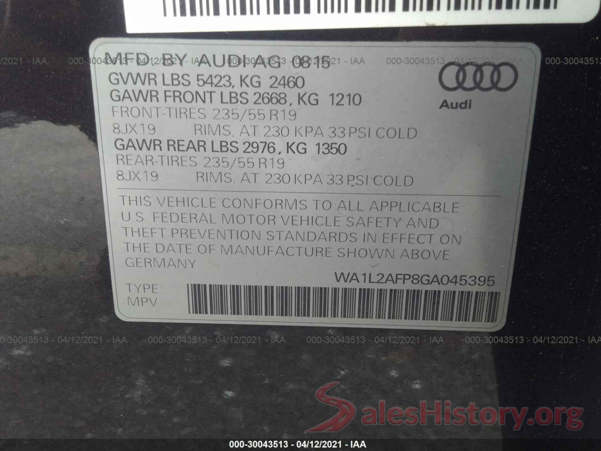 WA1L2AFP8GA045395 2016 AUDI Q5