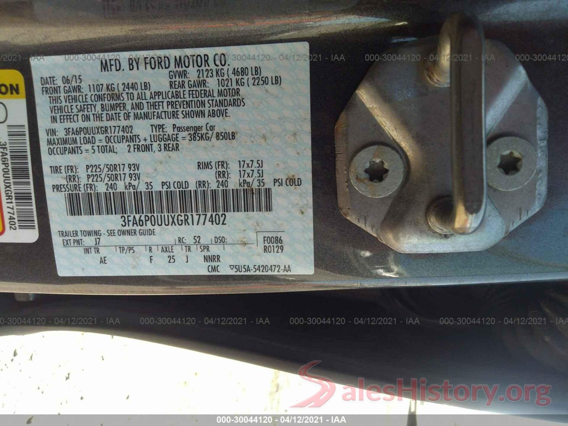 3FA6P0UUXGR177402 2016 FORD FUSION