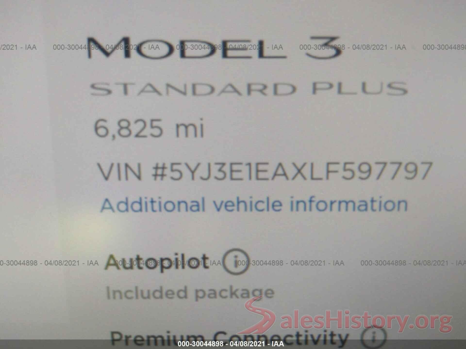 5YJ3E1EAXLF597797 2020 TESLA MODEL 3