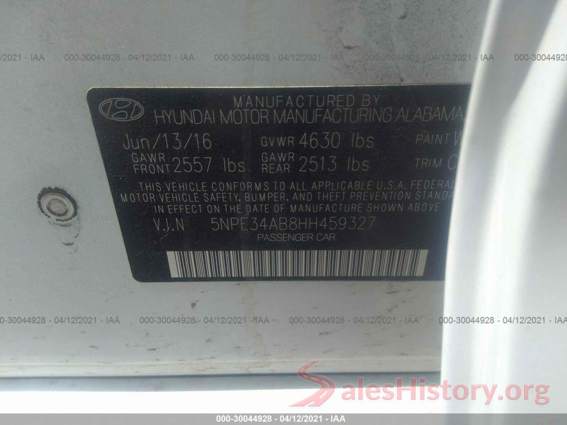 5NPE34AB8HH459327 2017 HYUNDAI SONATA