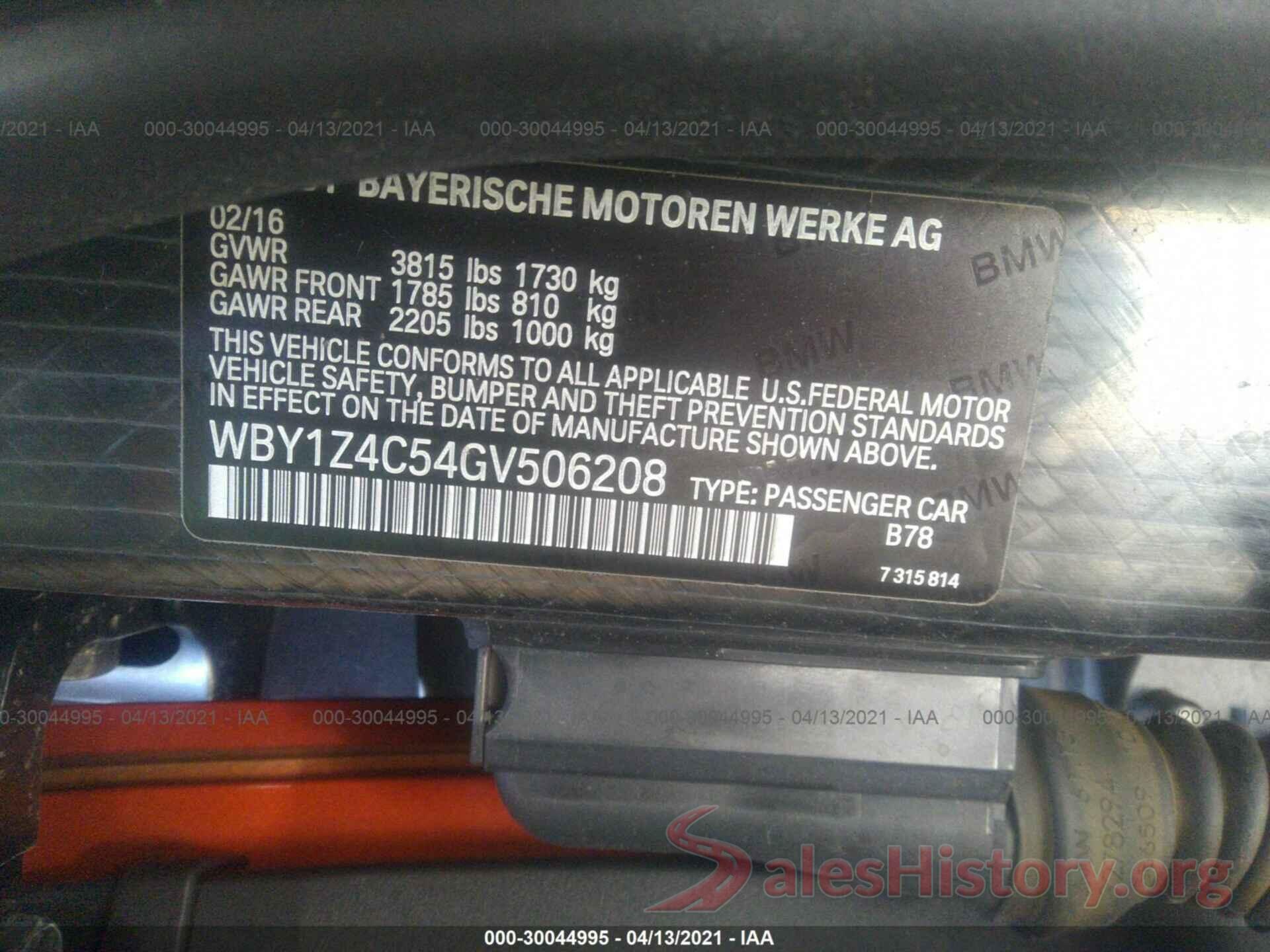 WBY1Z4C54GV506208 2016 BMW I3